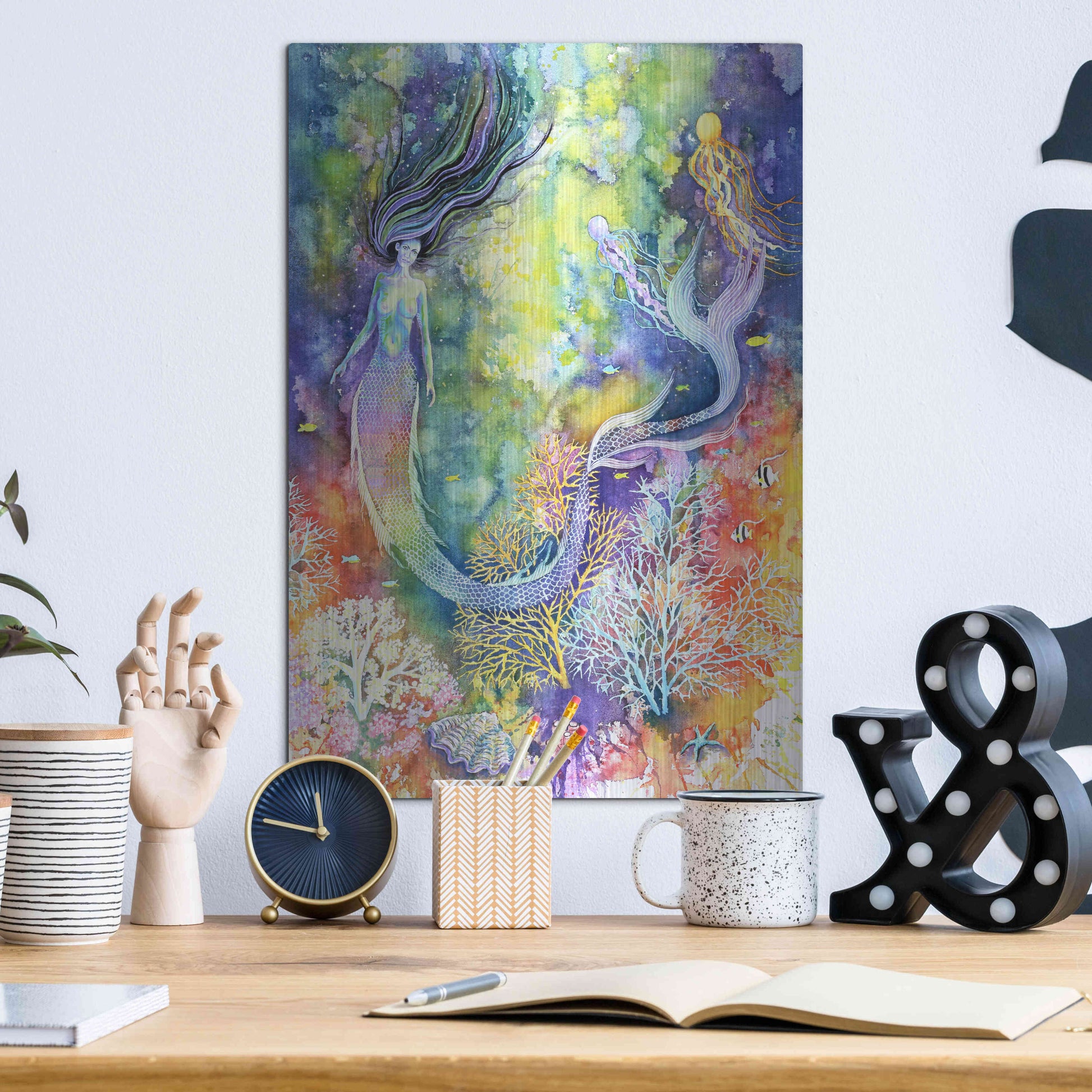 Luxe Metal Art 'Mermaid' by Michelle Faber, Metal Wall Art,12x16