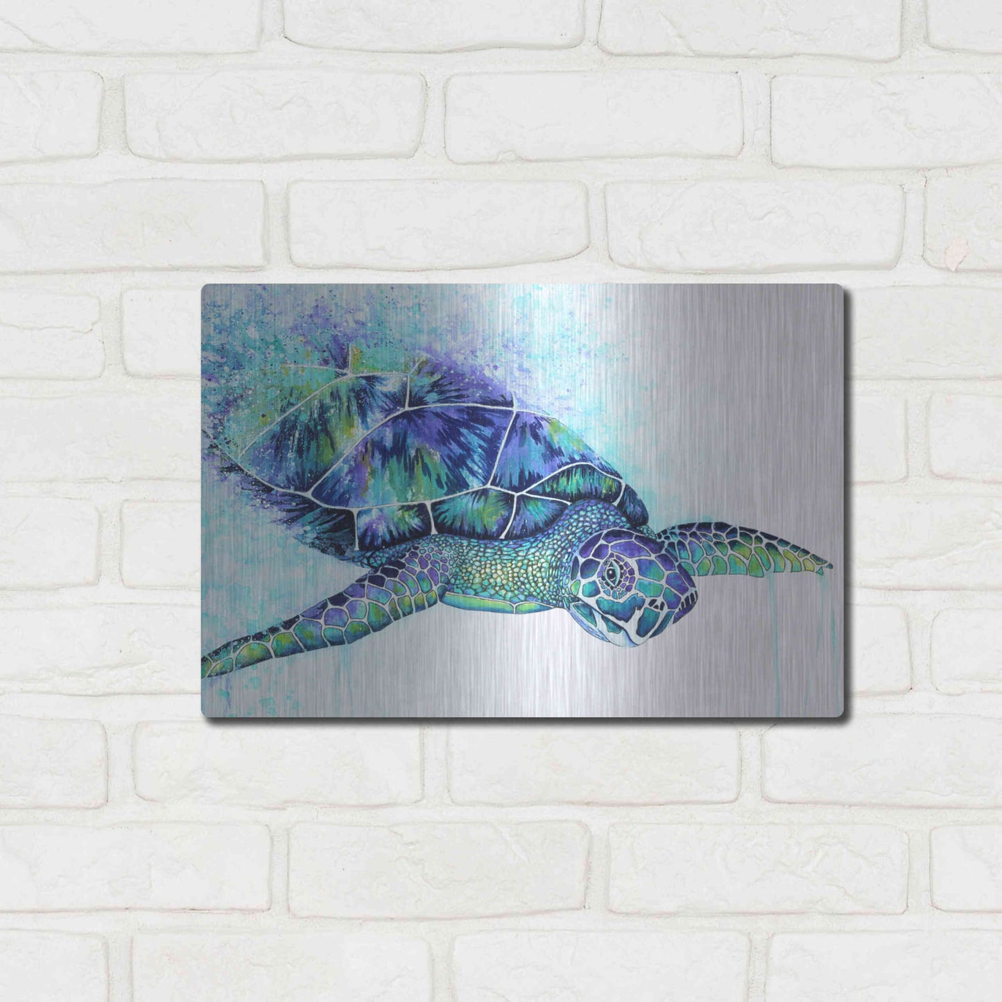 Luxe Metal Art 'Sea Turtle' by Michelle Faber, Metal Wall Art,16x12