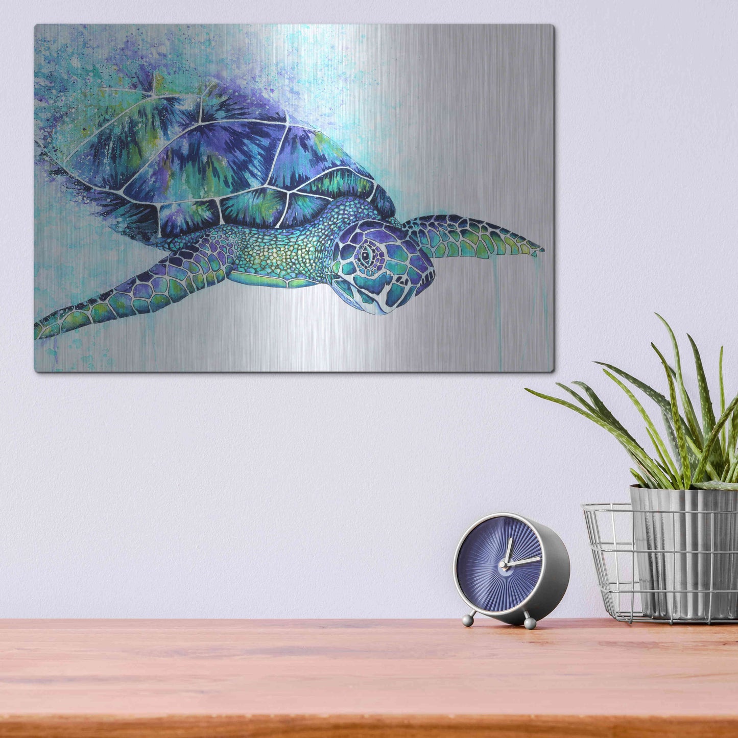 Luxe Metal Art 'Sea Turtle' by Michelle Faber, Metal Wall Art,16x12