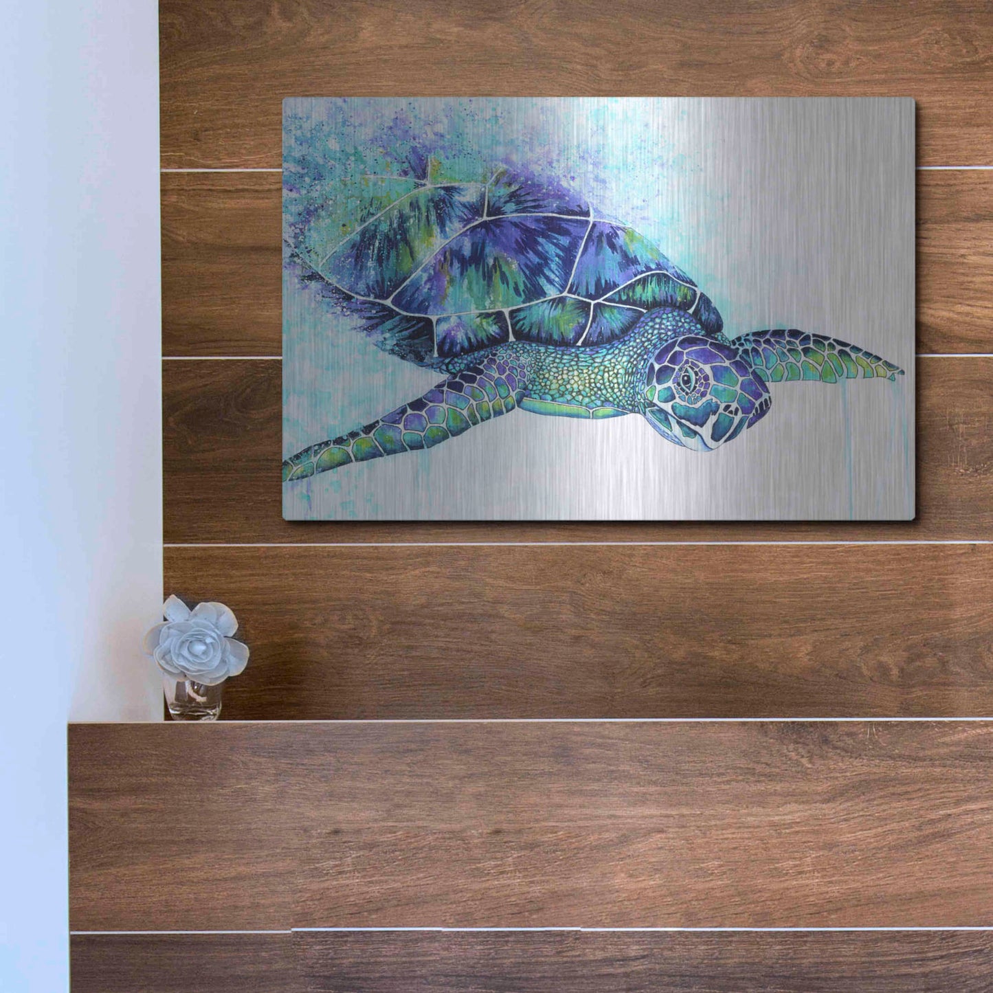 Luxe Metal Art 'Sea Turtle' by Michelle Faber, Metal Wall Art,16x12