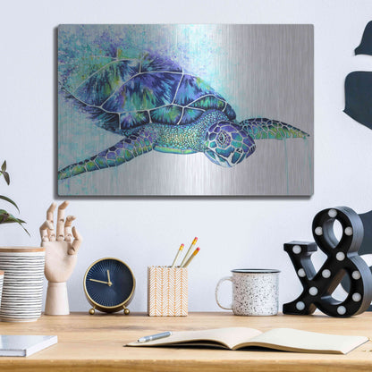 Luxe Metal Art 'Sea Turtle' by Michelle Faber, Metal Wall Art,16x12