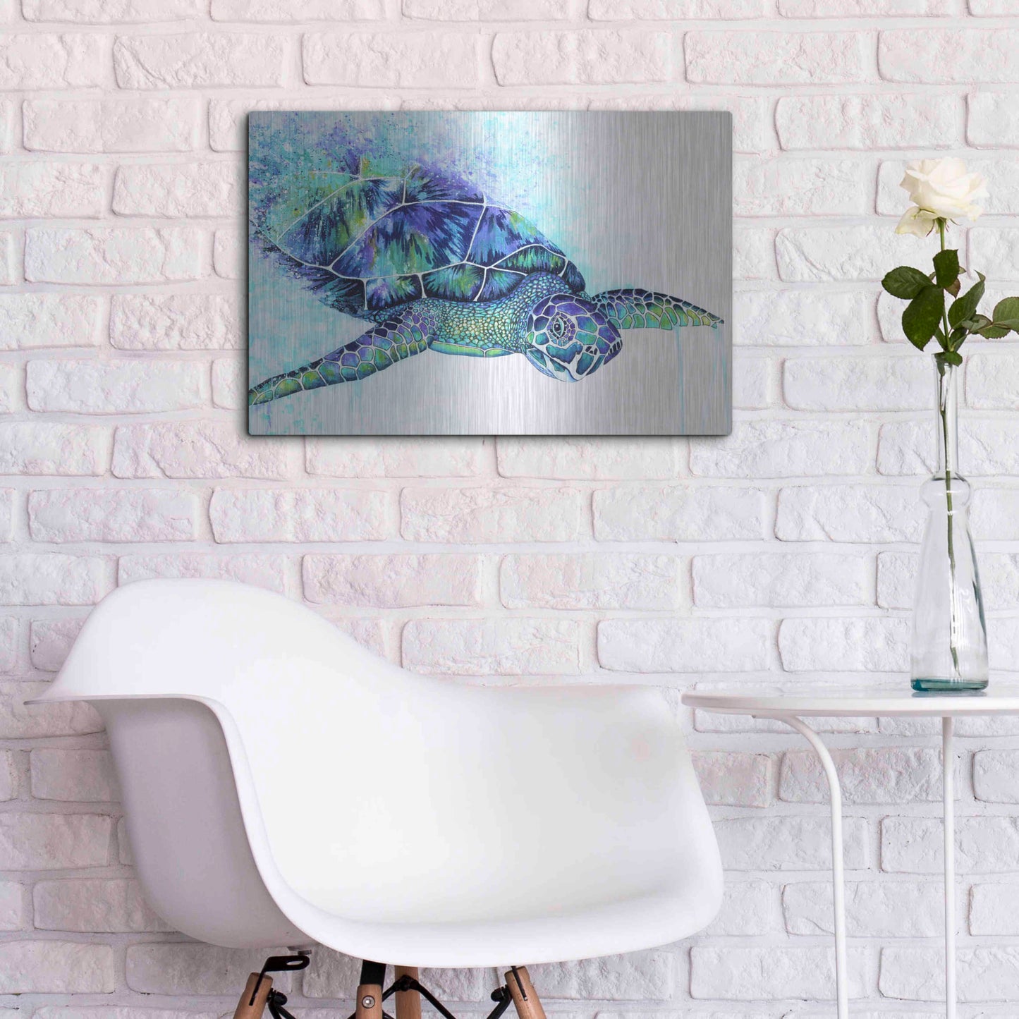 Luxe Metal Art 'Sea Turtle' by Michelle Faber, Metal Wall Art,24x16