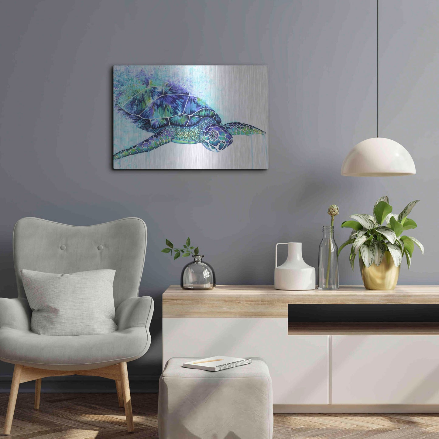 Luxe Metal Art 'Sea Turtle' by Michelle Faber, Metal Wall Art,24x16