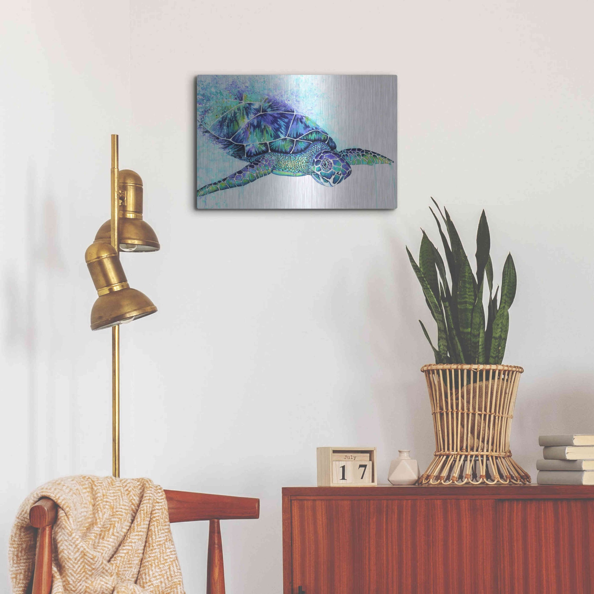 Luxe Metal Art 'Sea Turtle' by Michelle Faber, Metal Wall Art,24x16