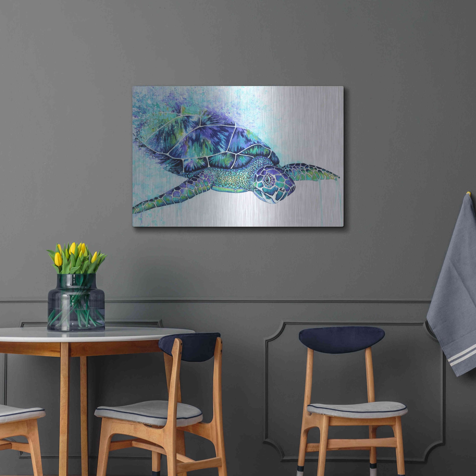 Luxe Metal Art 'Sea Turtle' by Michelle Faber, Metal Wall Art,36x24