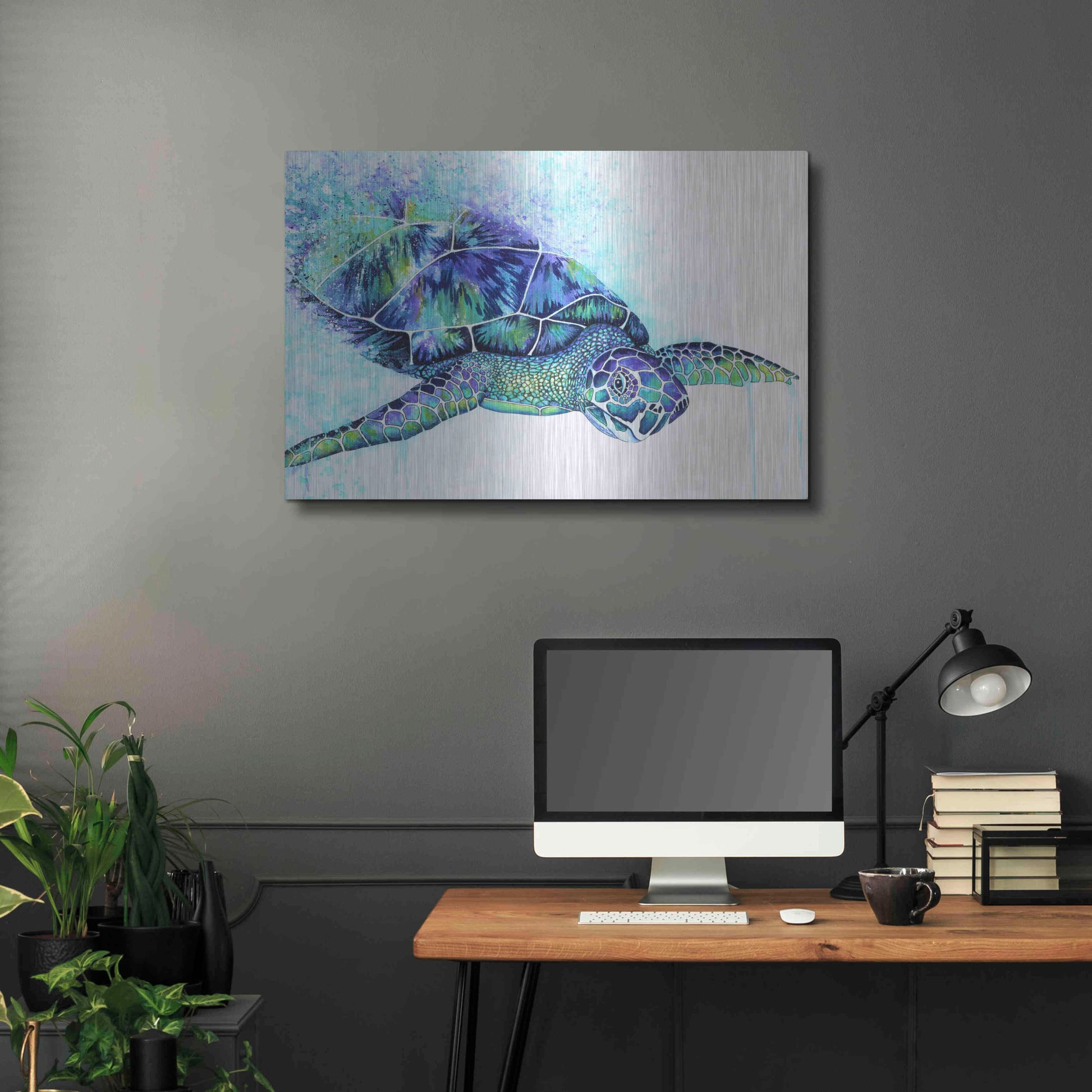 Luxe Metal Art 'Sea Turtle' by Michelle Faber, Metal Wall Art,36x24