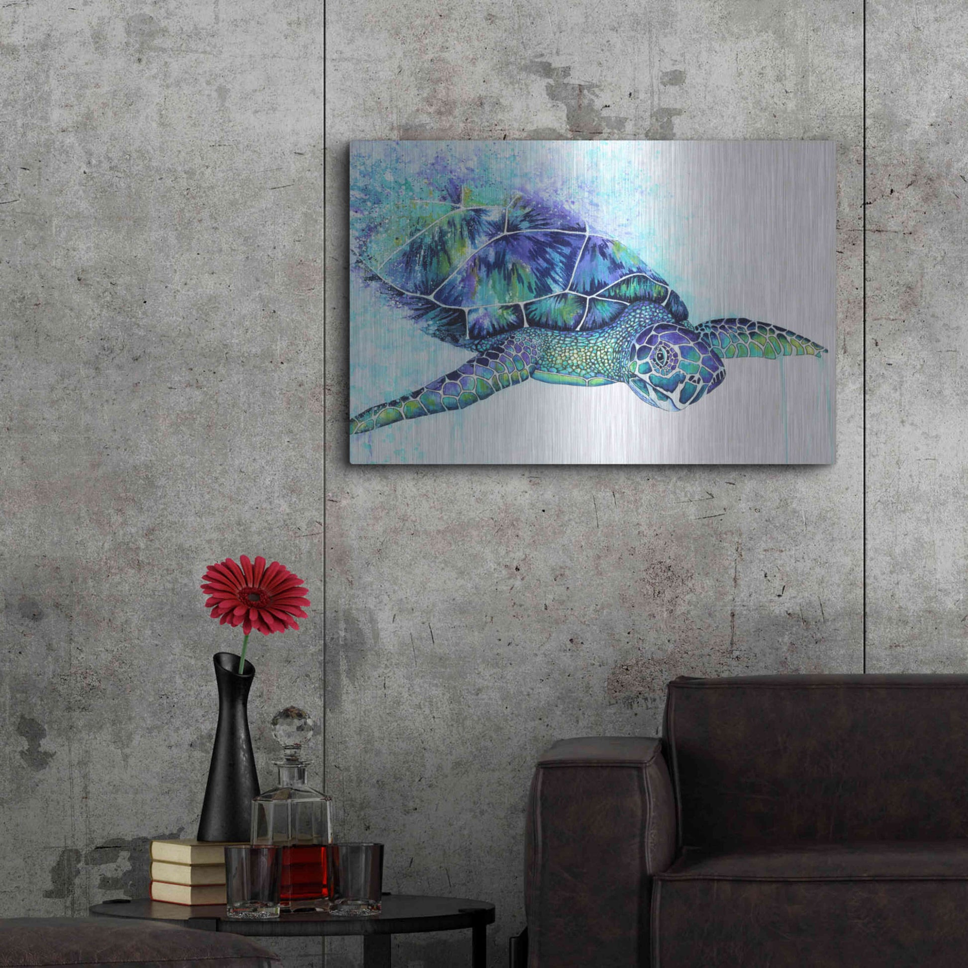 Luxe Metal Art 'Sea Turtle' by Michelle Faber, Metal Wall Art,36x24