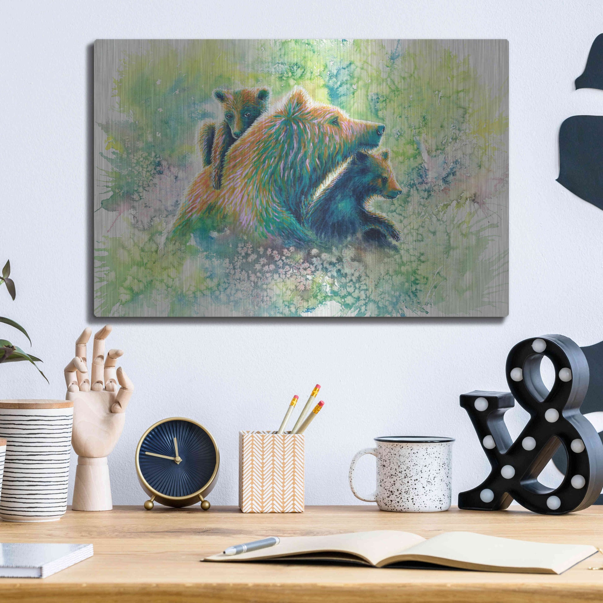 Luxe Metal Art 'Mother Grizzly Bear' by Michelle Faber, Metal Wall Art,16x12