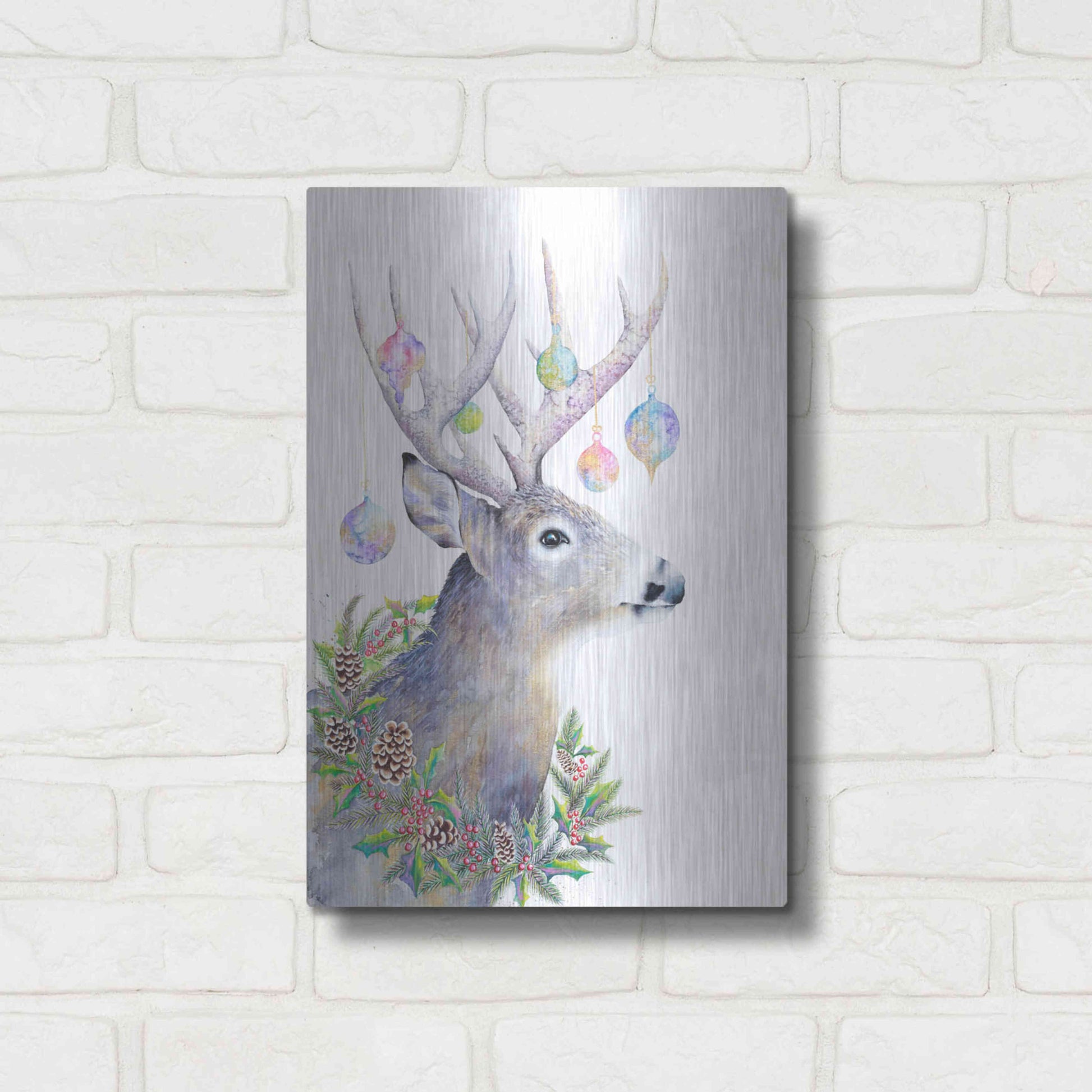 Luxe Metal Art 'Holiday Deer' by Michelle Faber, Metal Wall Art,12x16