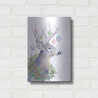 Luxe Metal Art 'Holiday Deer' by Michelle Faber, Metal Wall Art,12x16