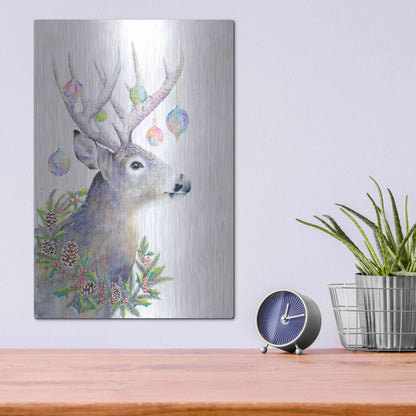 Luxe Metal Art 'Holiday Deer' by Michelle Faber, Metal Wall Art,12x16