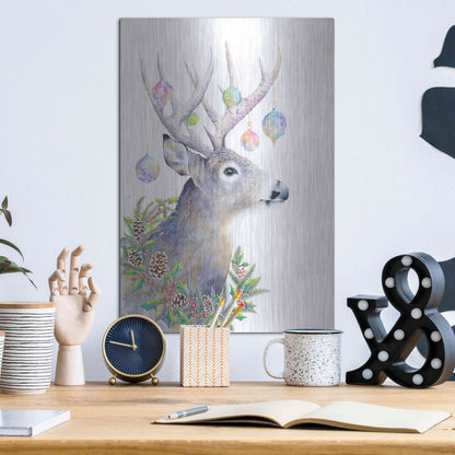 Luxe Metal Art 'Holiday Deer' by Michelle Faber, Metal Wall Art,12x16