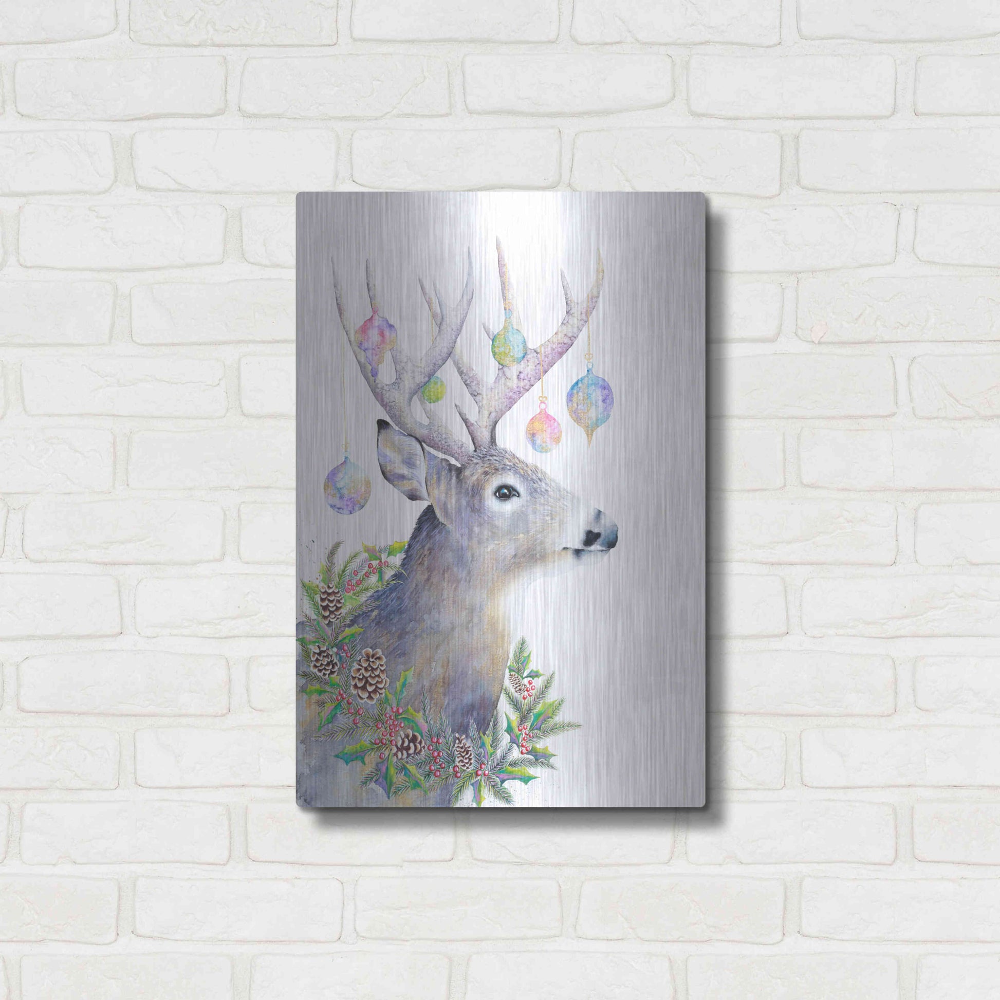 Luxe Metal Art 'Holiday Deer' by Michelle Faber, Metal Wall Art,16x24