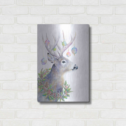 Luxe Metal Art 'Holiday Deer' by Michelle Faber, Metal Wall Art,16x24