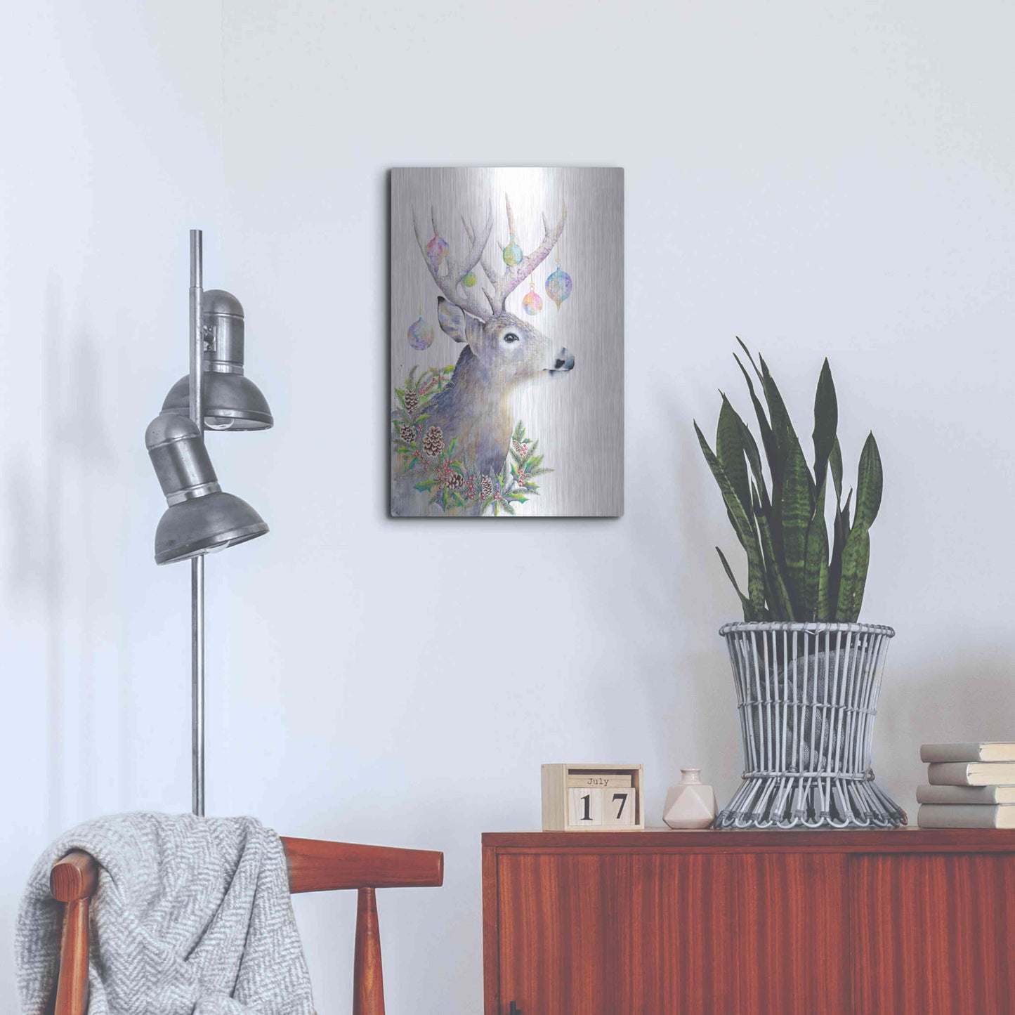 Luxe Metal Art 'Holiday Deer' by Michelle Faber, Metal Wall Art,16x24
