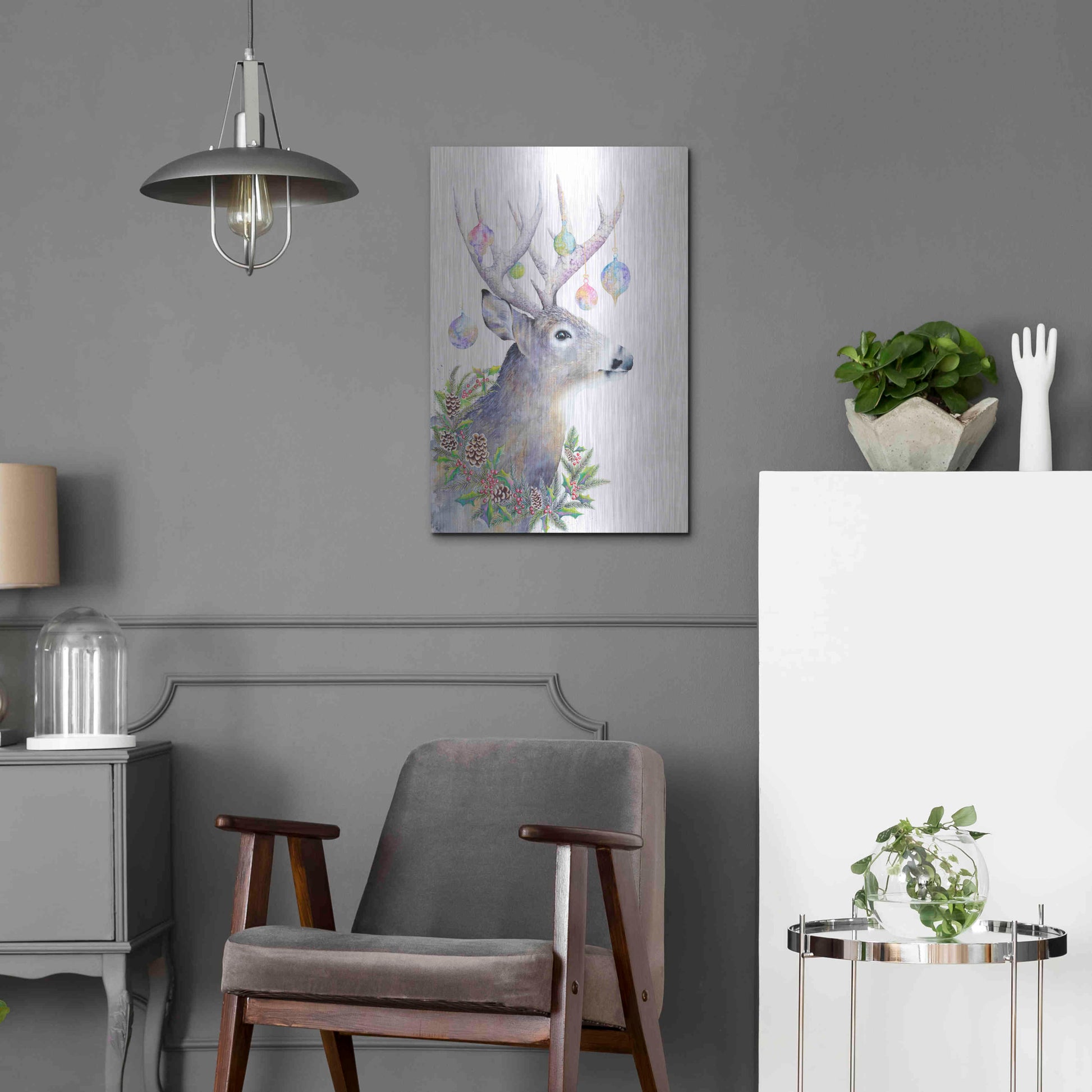 Luxe Metal Art 'Holiday Deer' by Michelle Faber, Metal Wall Art,16x24