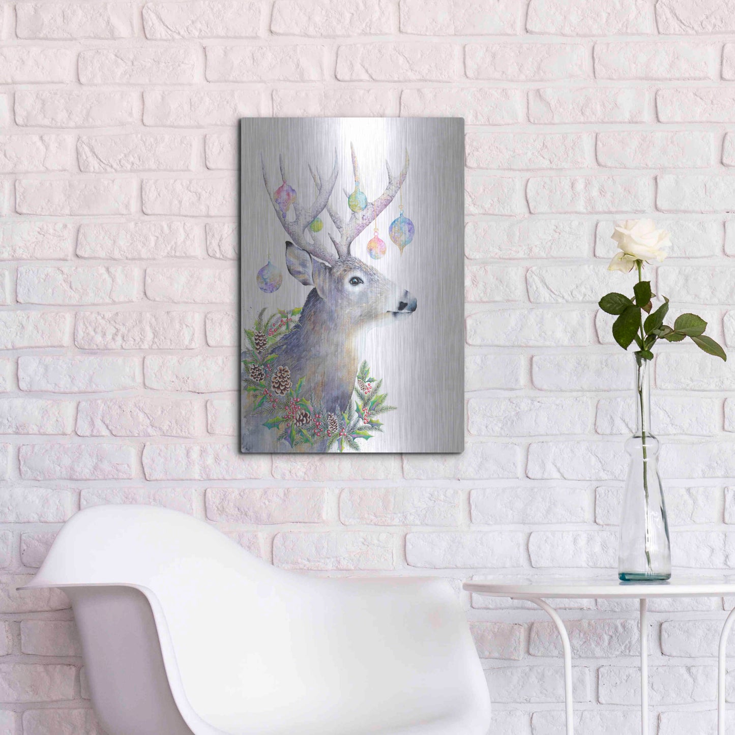 Luxe Metal Art 'Holiday Deer' by Michelle Faber, Metal Wall Art,16x24