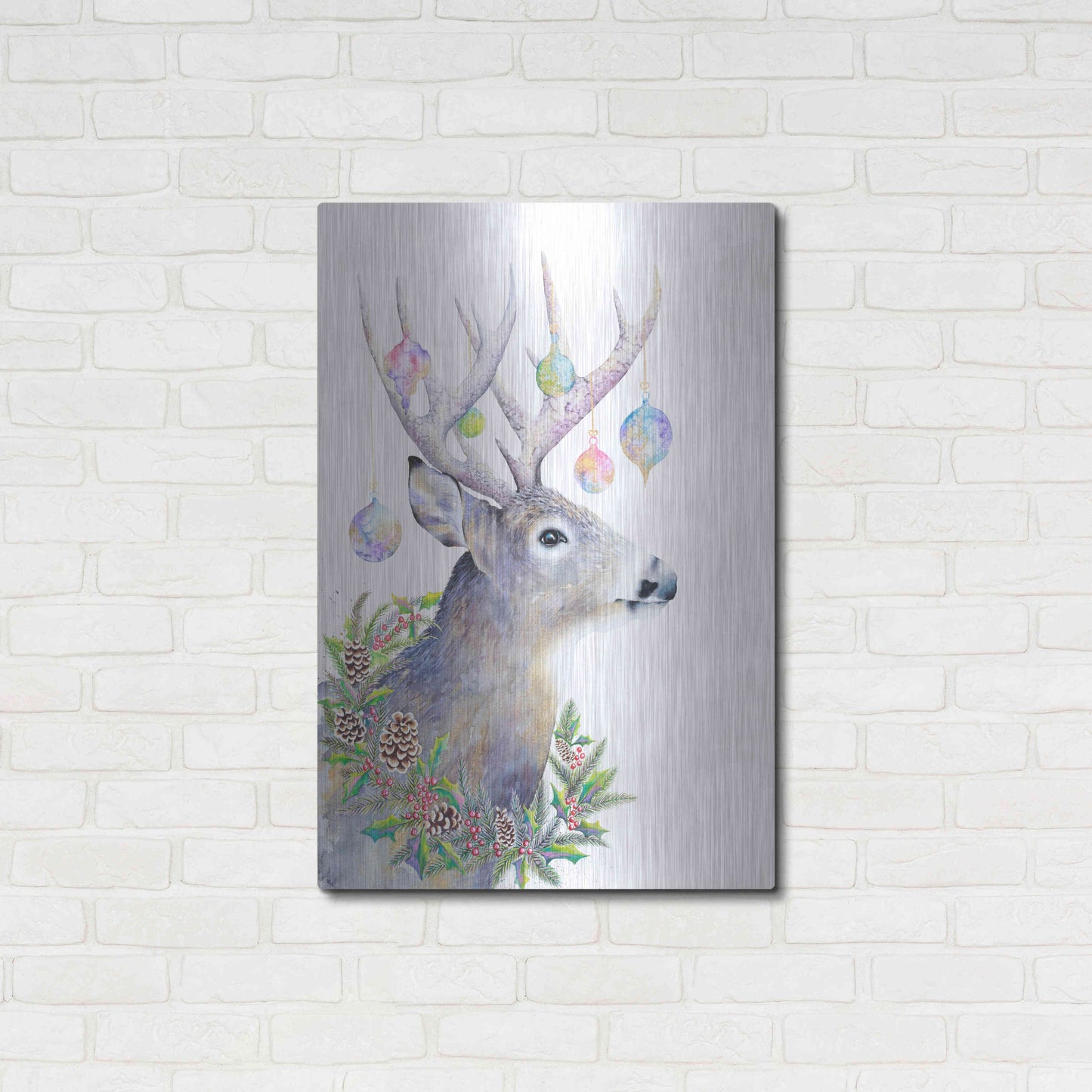 Luxe Metal Art 'Holiday Deer' by Michelle Faber, Metal Wall Art,24x36