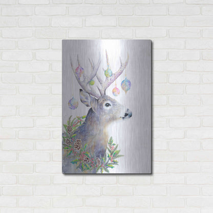 Luxe Metal Art 'Holiday Deer' by Michelle Faber, Metal Wall Art,24x36