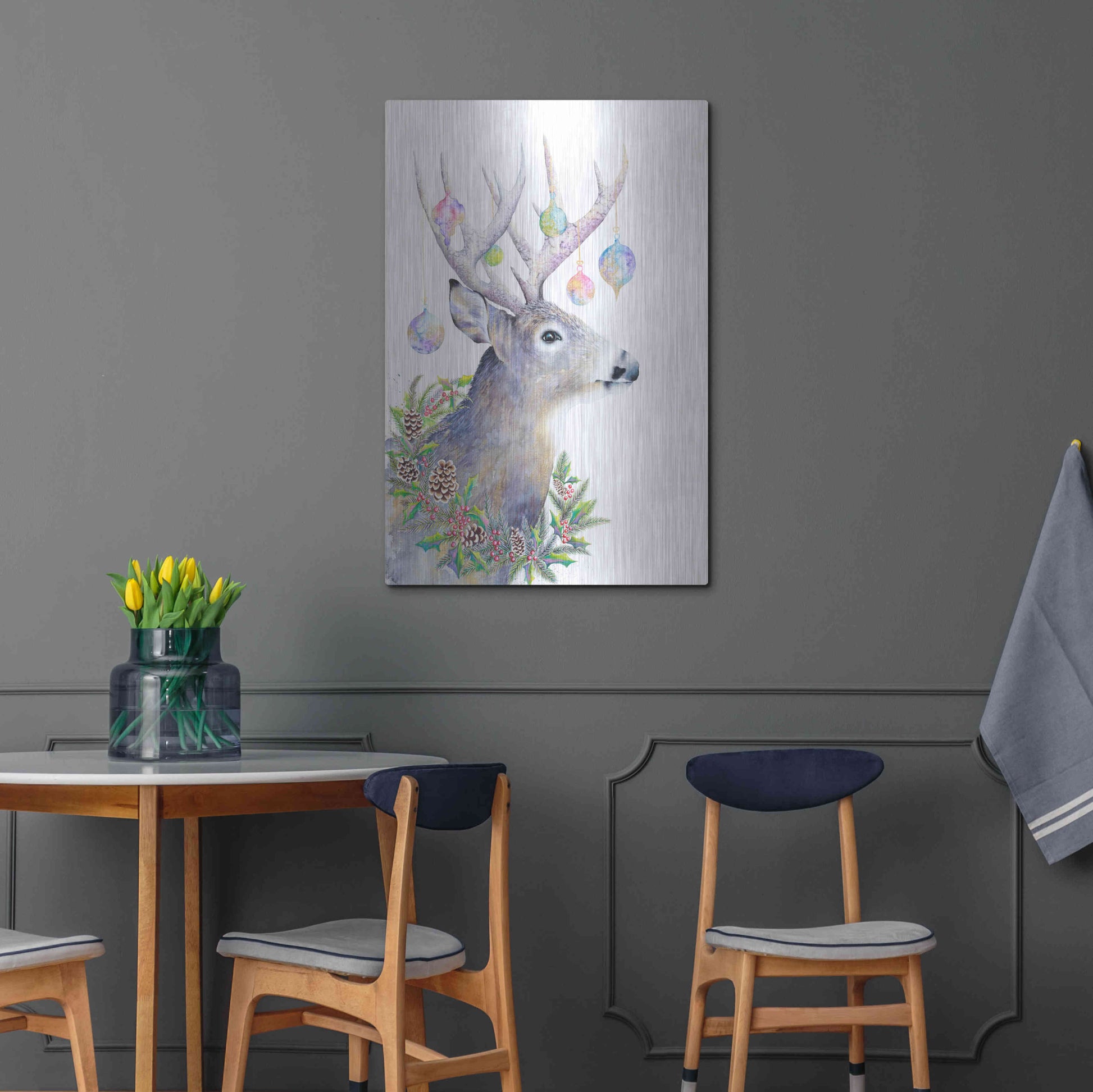 Luxe Metal Art 'Holiday Deer' by Michelle Faber, Metal Wall Art,24x36
