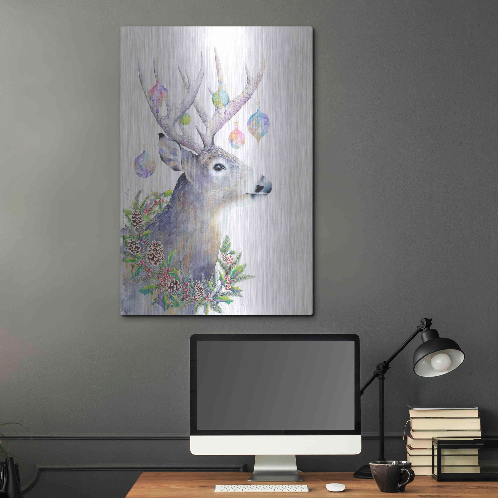 Luxe Metal Art 'Holiday Deer' by Michelle Faber, Metal Wall Art,24x36