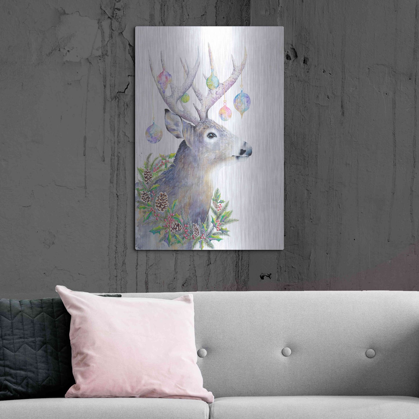 Luxe Metal Art 'Holiday Deer' by Michelle Faber, Metal Wall Art,24x36