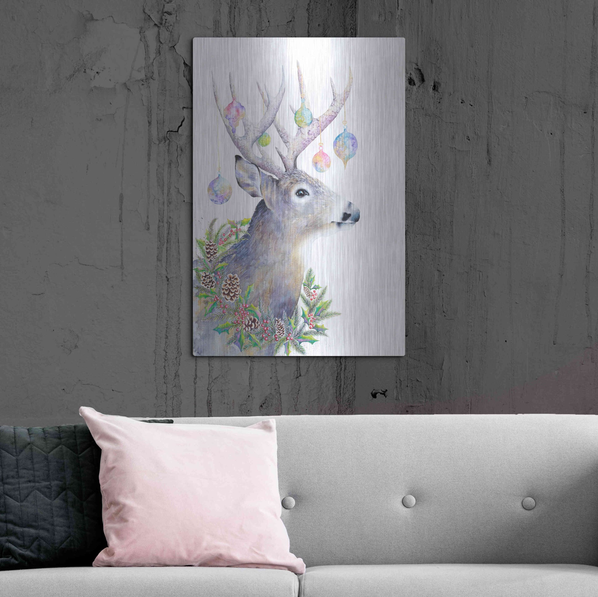 Luxe Metal Art 'Holiday Deer' by Michelle Faber, Metal Wall Art,24x36