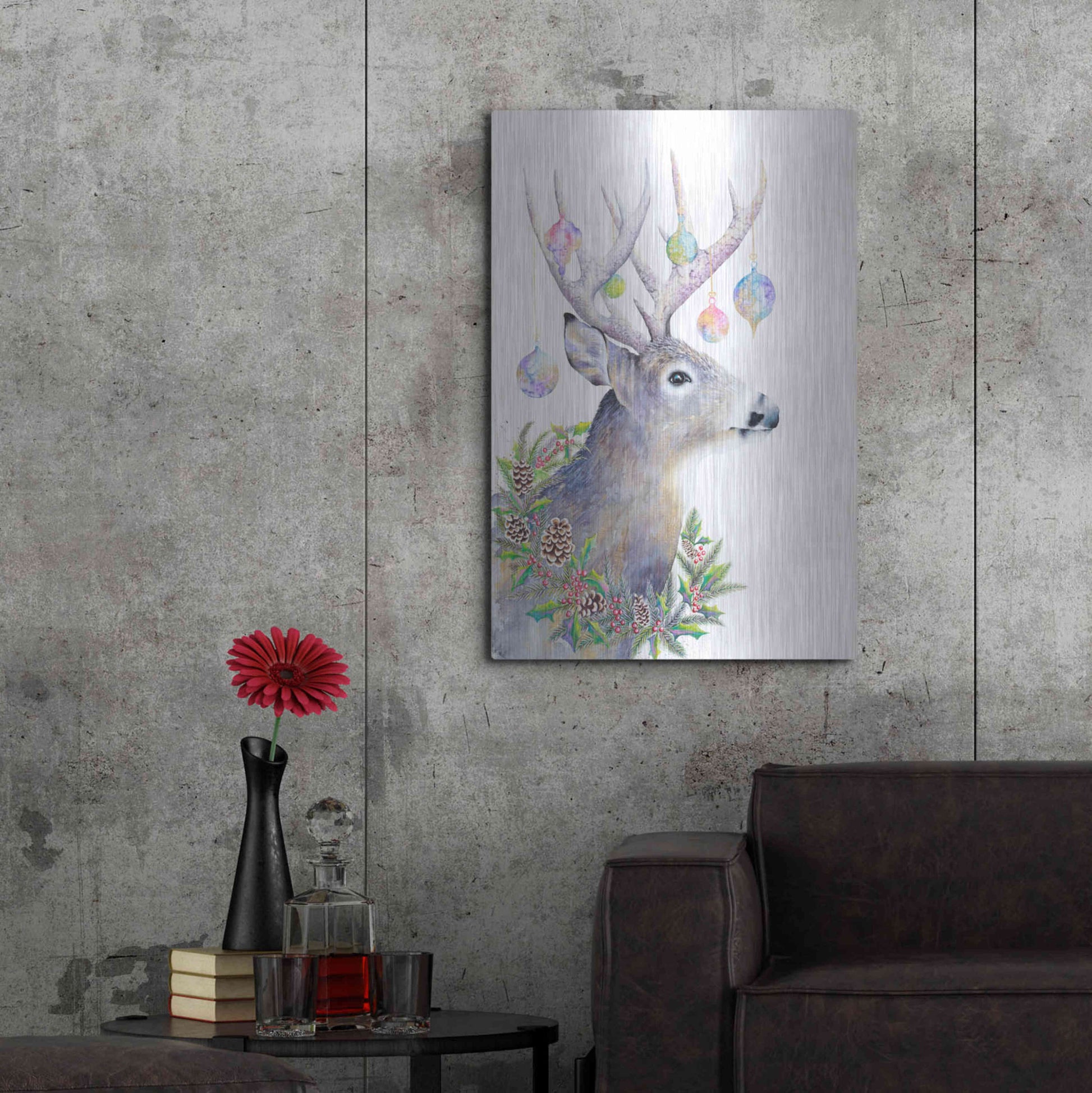 Luxe Metal Art 'Holiday Deer' by Michelle Faber, Metal Wall Art,24x36