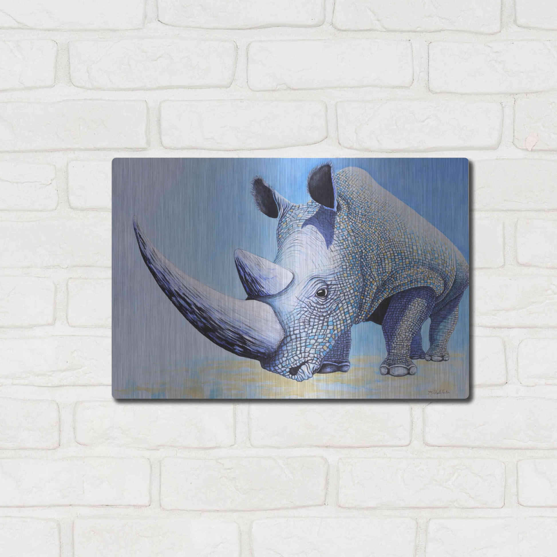 Luxe Metal Art 'Rhino' by Michelle Faber, Metal Wall Art,16x12