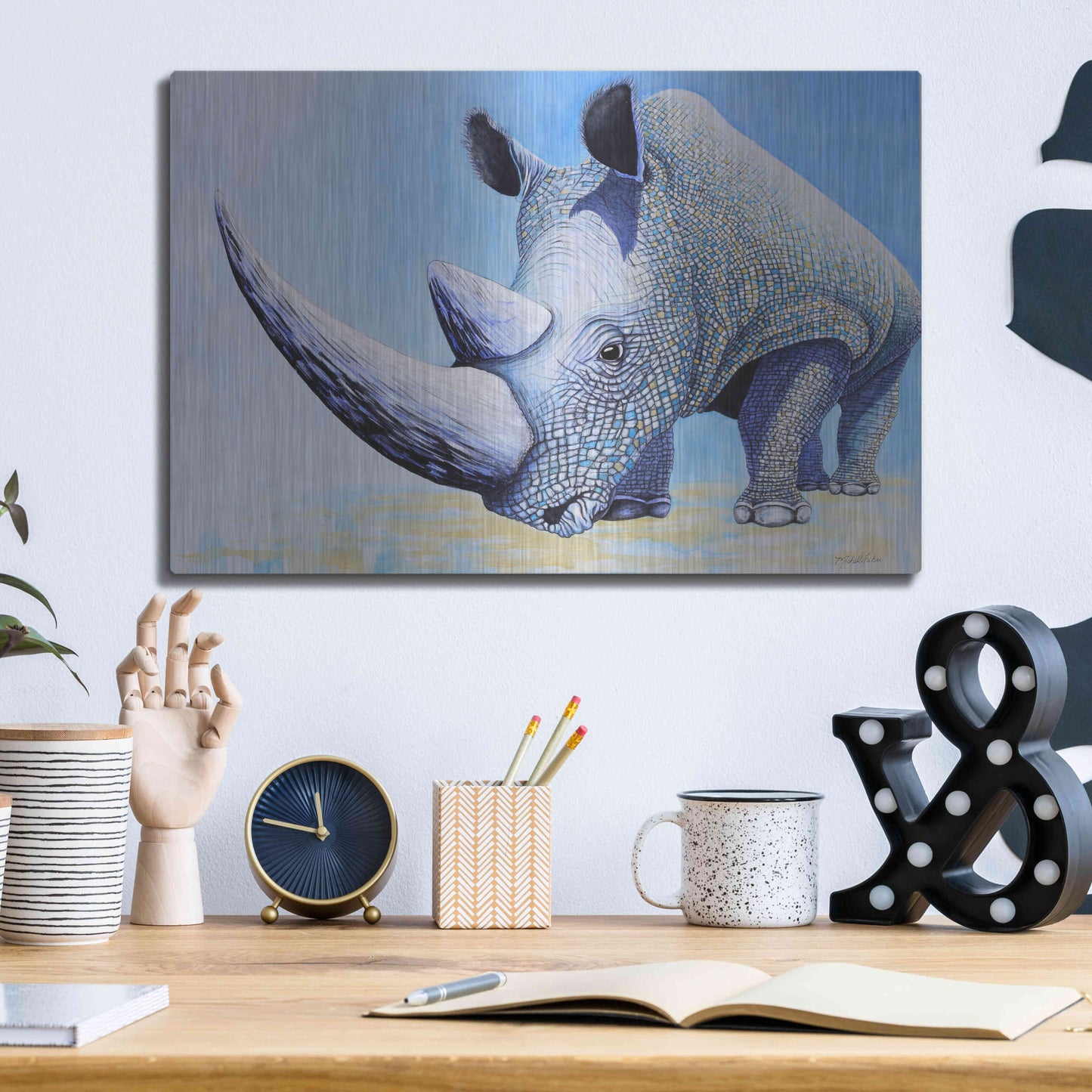 Luxe Metal Art 'Rhino' by Michelle Faber, Metal Wall Art,16x12