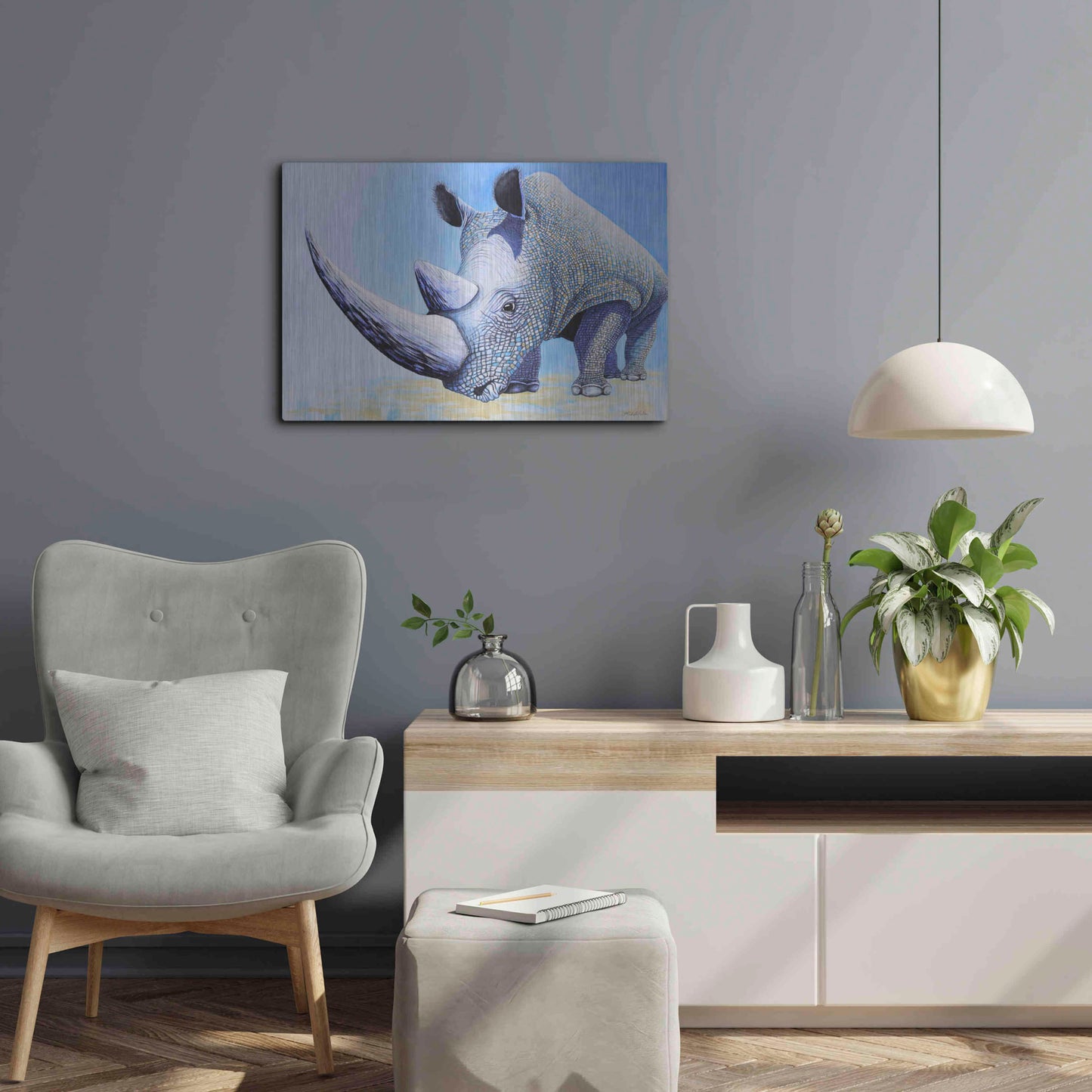 Luxe Metal Art 'Rhino' by Michelle Faber, Metal Wall Art,24x16