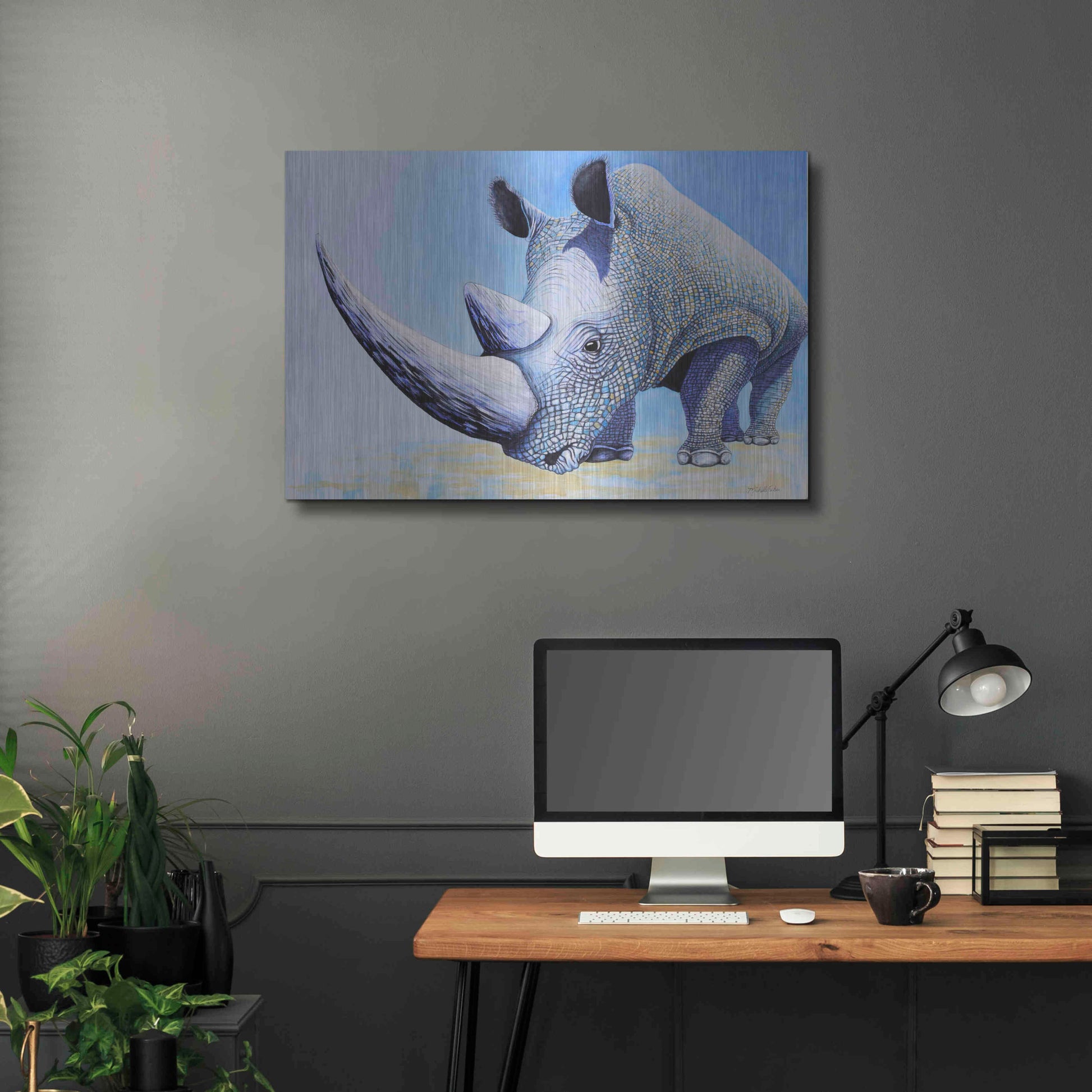 Luxe Metal Art 'Rhino' by Michelle Faber, Metal Wall Art,36x24
