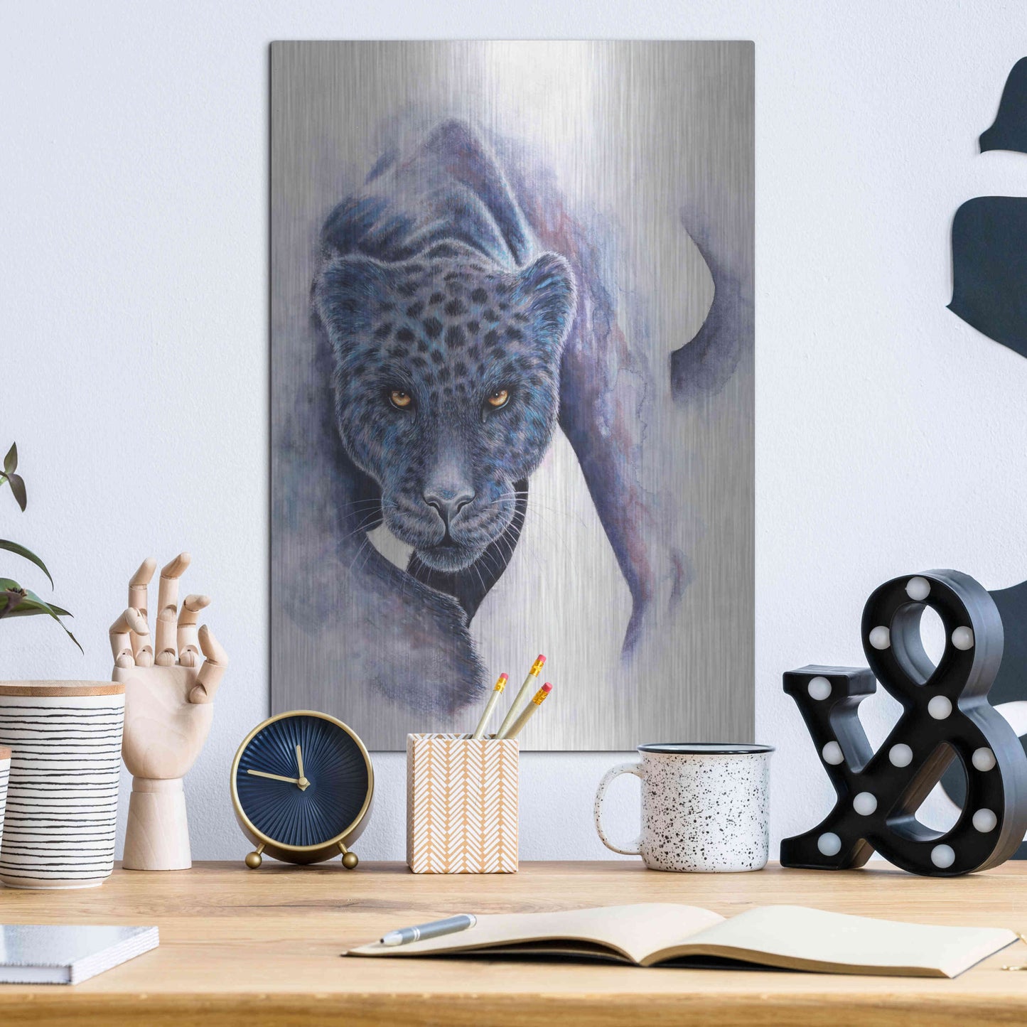 Luxe Metal Art 'Spotted Black Panther' by Michelle Faber, Metal Wall Art,12x16