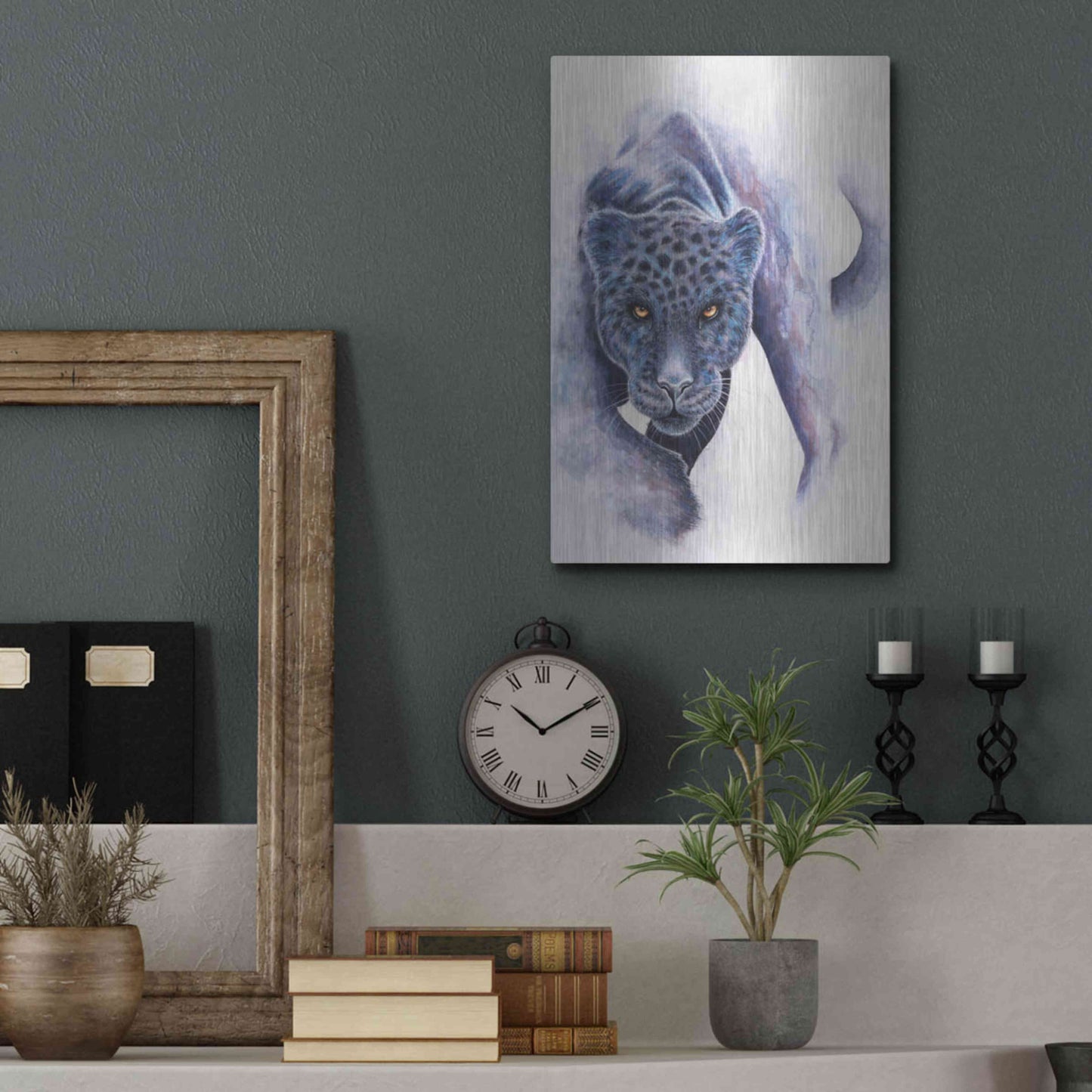 Luxe Metal Art 'Spotted Black Panther' by Michelle Faber, Metal Wall Art,12x16