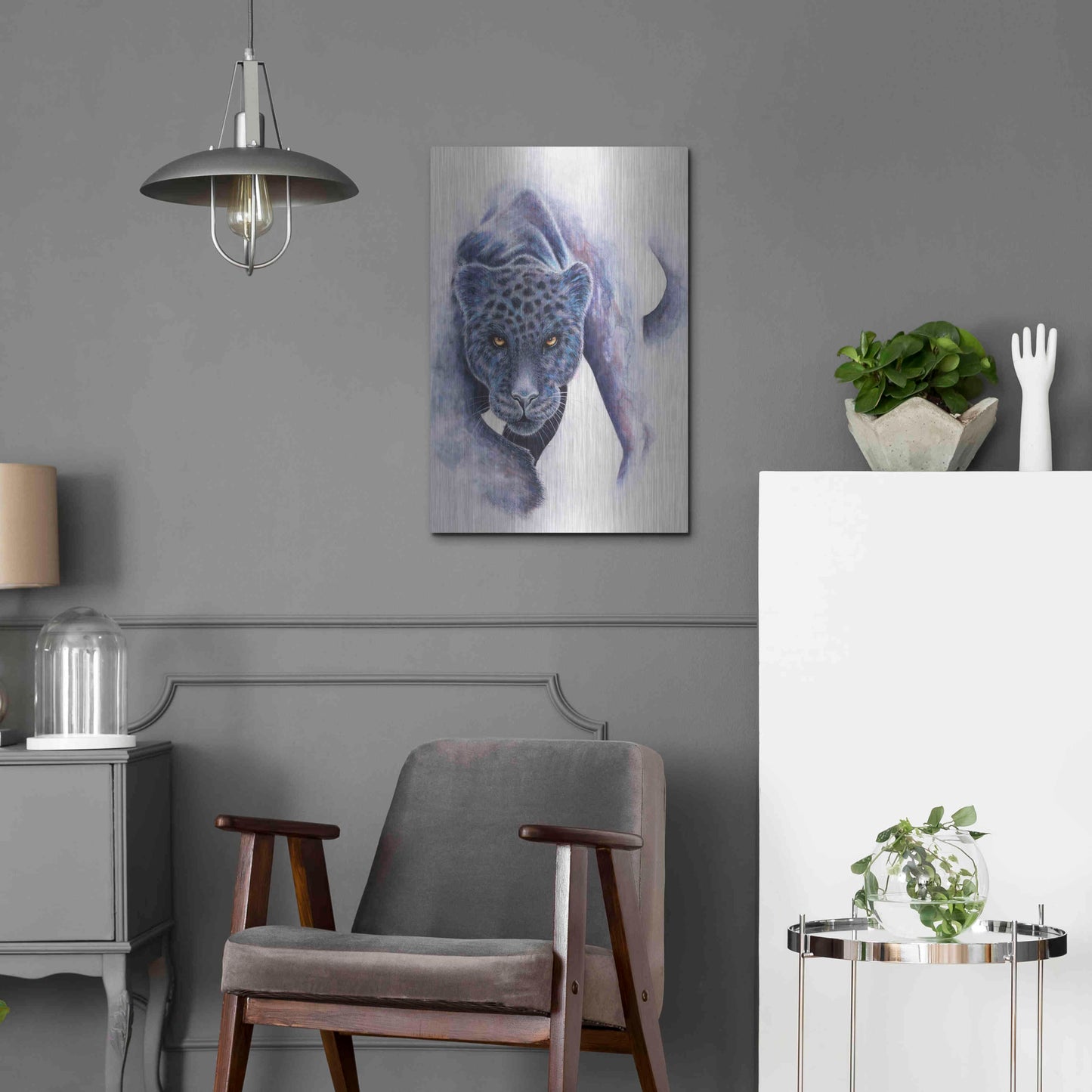 Luxe Metal Art 'Spotted Black Panther' by Michelle Faber, Metal Wall Art,16x24