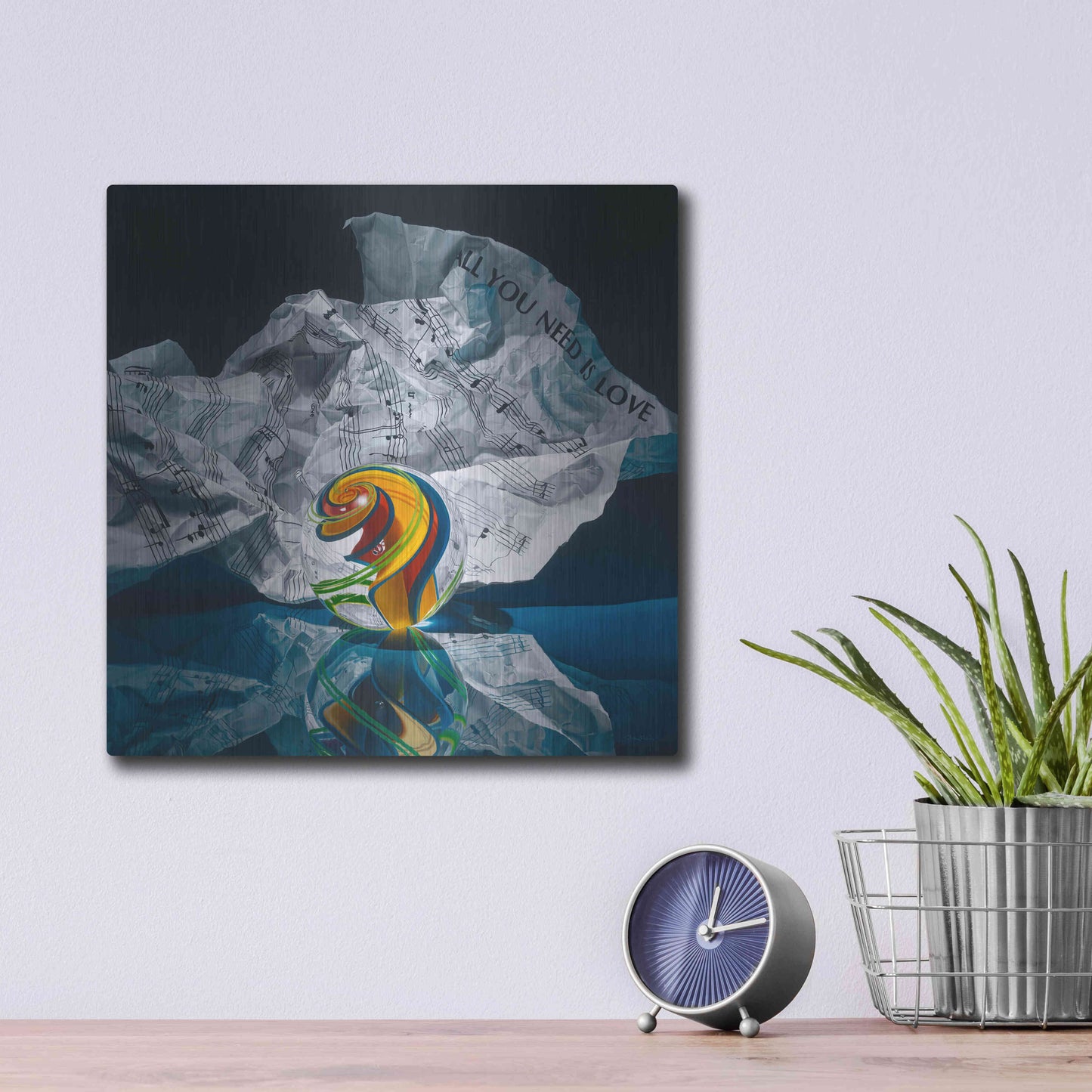 Luxe Metal Art 'All You Need Is Love' by Francois Chartier, Metal Wall Art,12x12