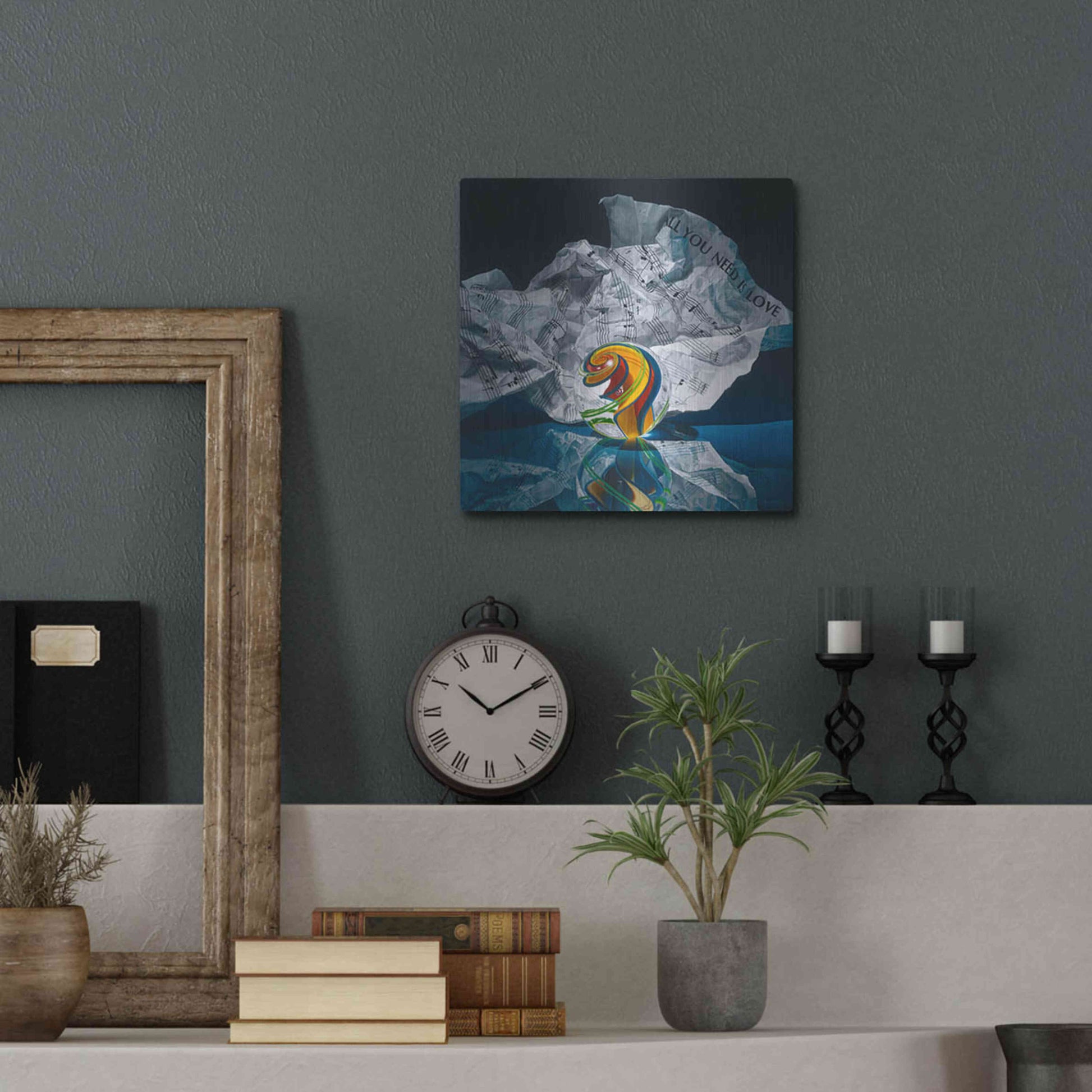 Luxe Metal Art 'All You Need Is Love' by Francois Chartier, Metal Wall Art,12x12