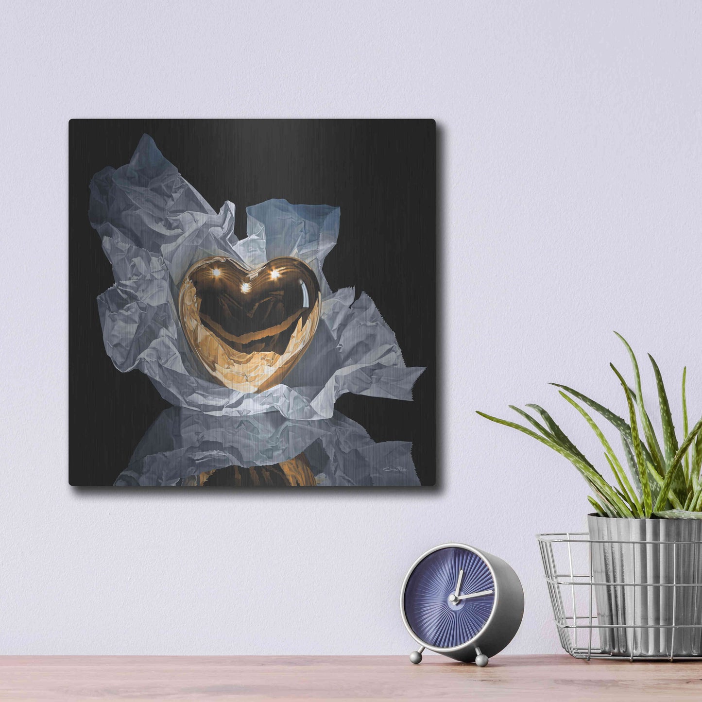 Luxe Metal Art 'Heart Of Gold' by Francois Chartier, Metal Wall Art,12x12