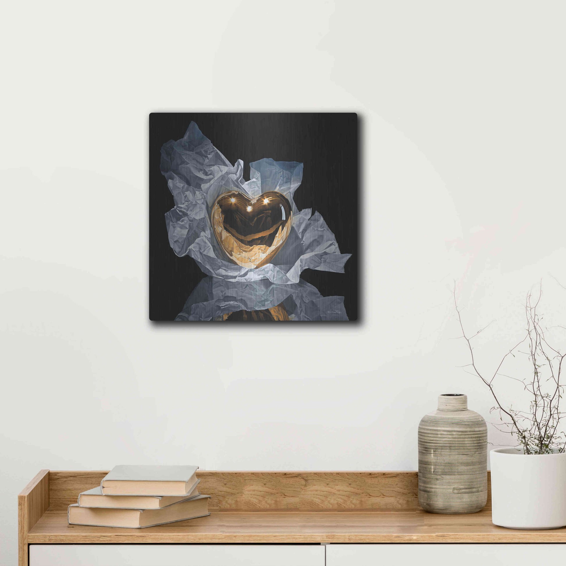 Luxe Metal Art 'Heart Of Gold' by Francois Chartier, Metal Wall Art,12x12