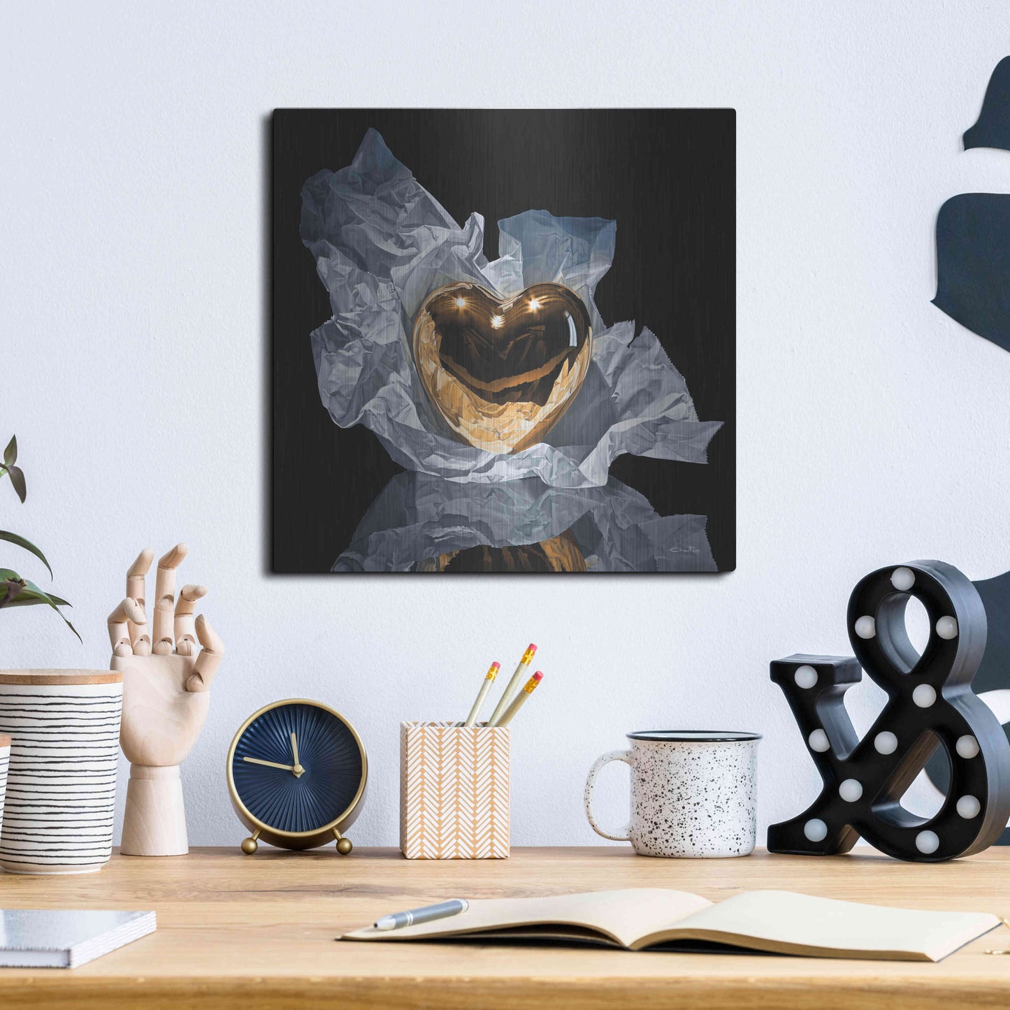 Luxe Metal Art 'Heart Of Gold' by Francois Chartier, Metal Wall Art,12x12