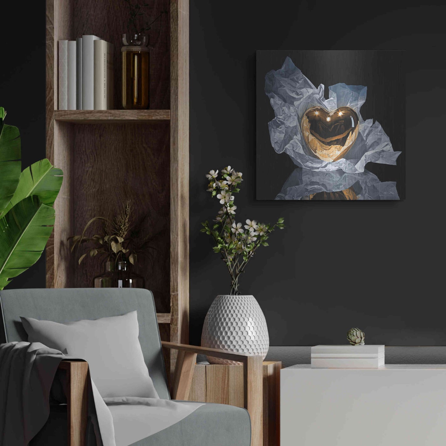 Luxe Metal Art 'Heart Of Gold' by Francois Chartier, Metal Wall Art,24x24