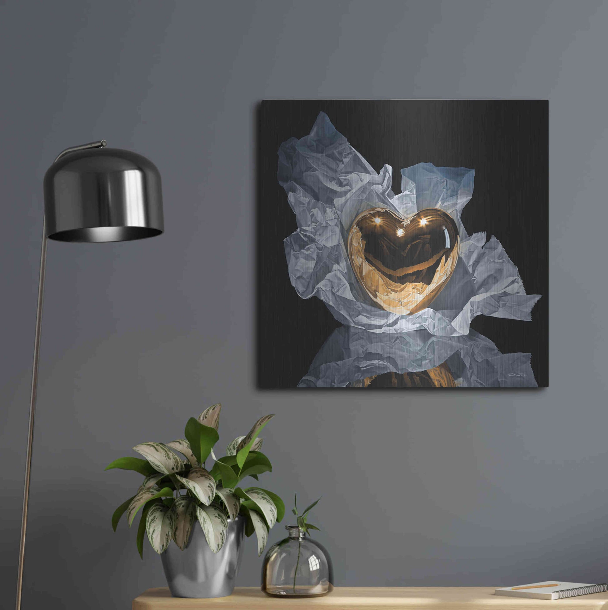 Luxe Metal Art 'Heart Of Gold' by Francois Chartier, Metal Wall Art,24x24