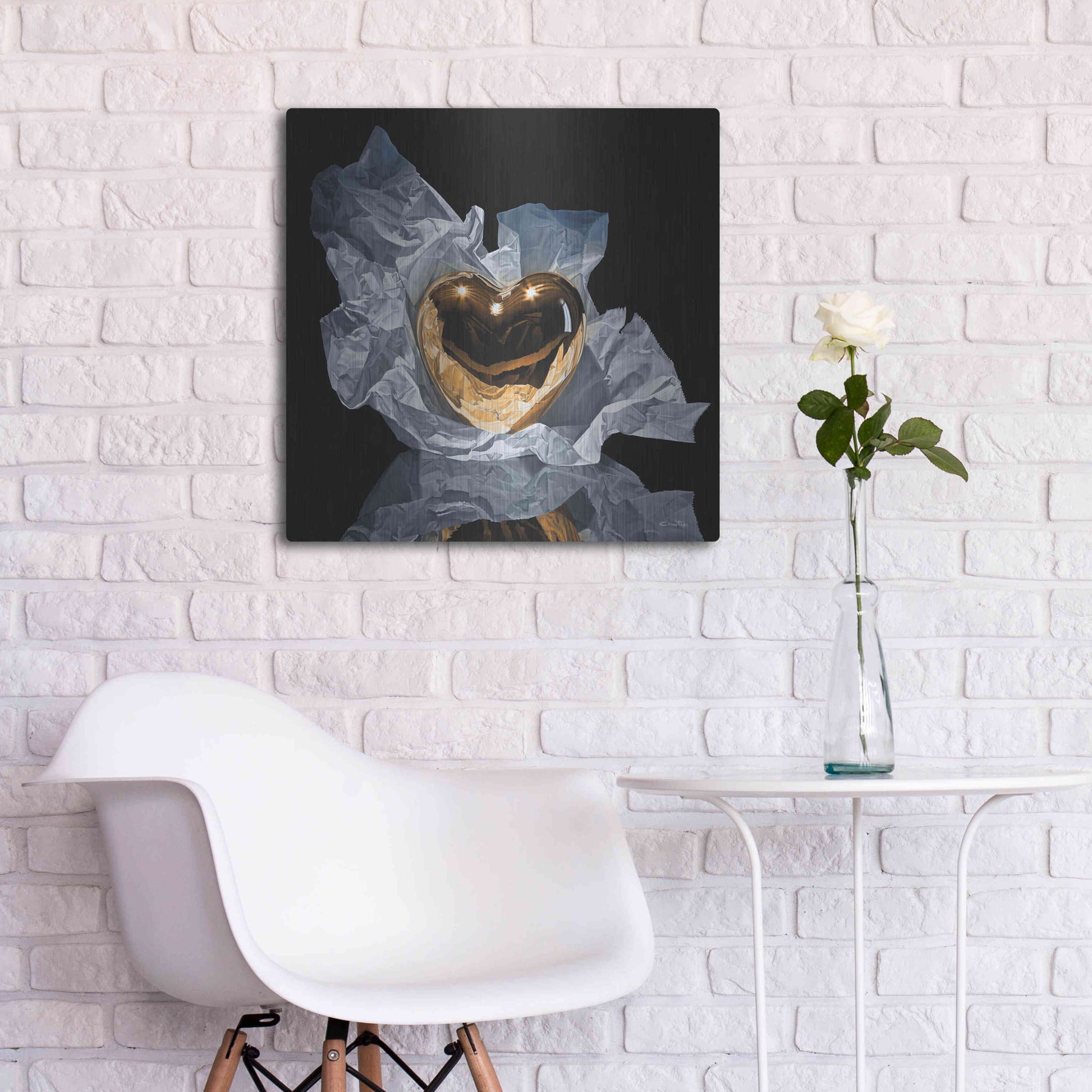 Luxe Metal Art 'Heart Of Gold' by Francois Chartier, Metal Wall Art,24x24