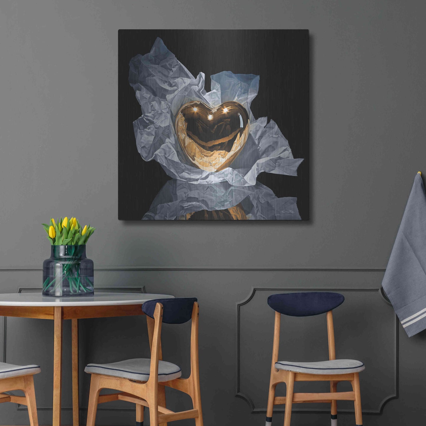 Luxe Metal Art 'Heart Of Gold' by Francois Chartier, Metal Wall Art,36x36