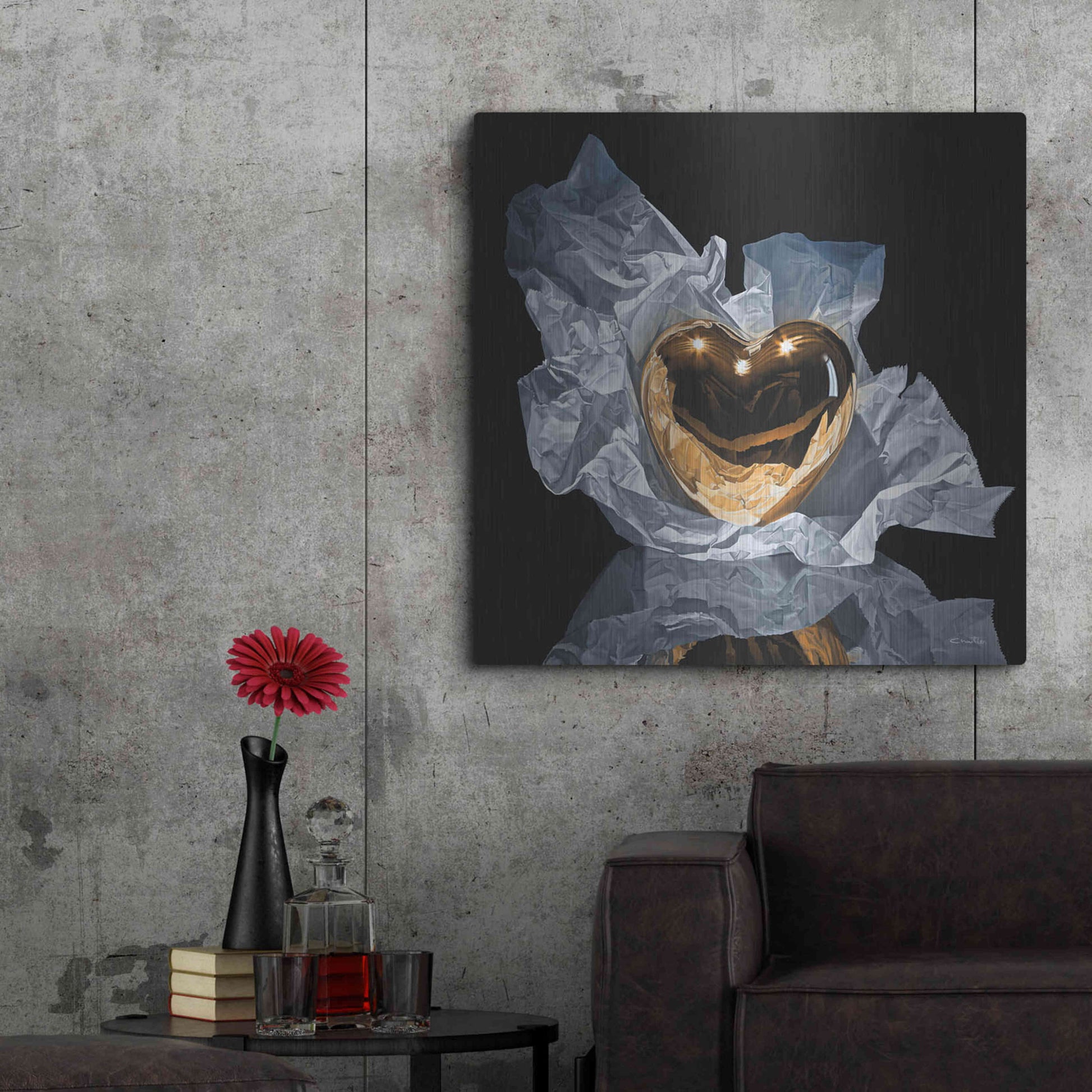 Luxe Metal Art 'Heart Of Gold' by Francois Chartier, Metal Wall Art,36x36