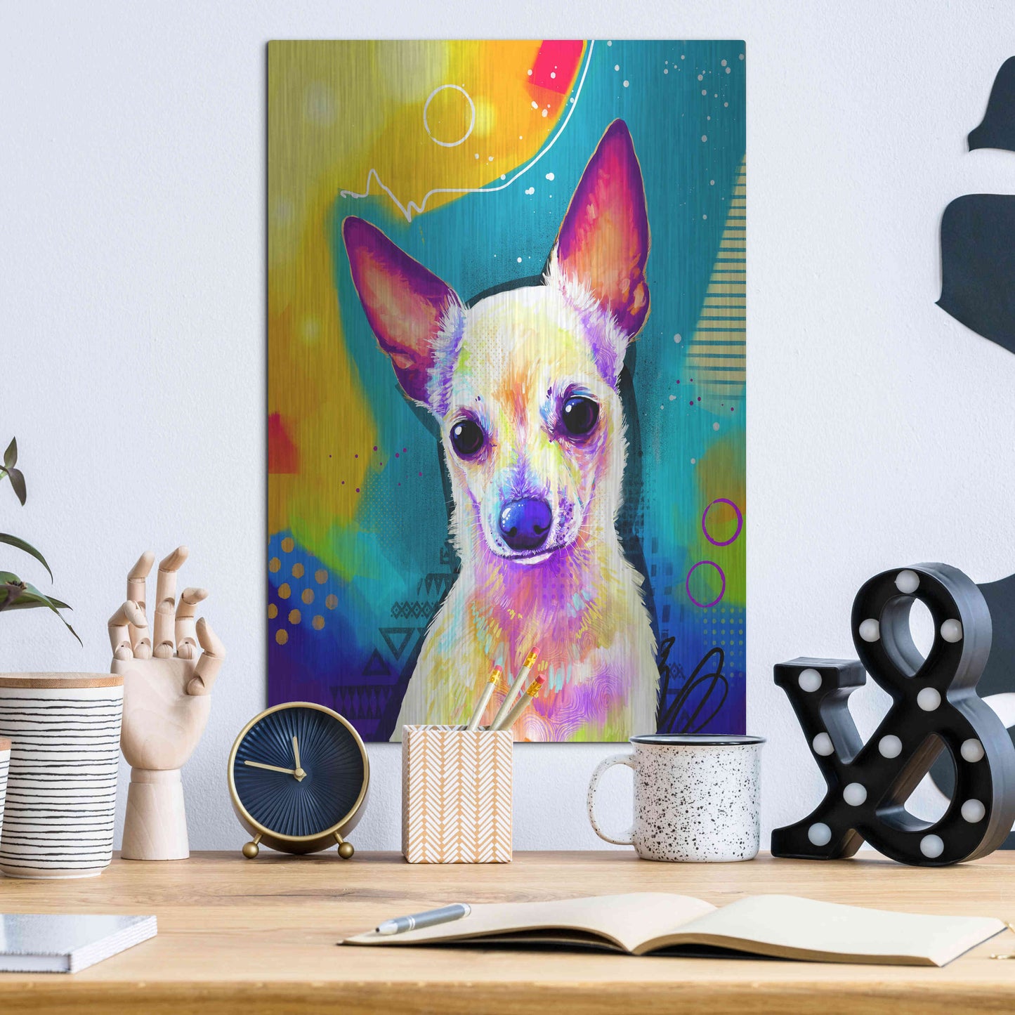 Luxe Metal Art 'Pop Art Chihuahua 2' by Furbaby Affiliates, Metal Wall Art,12x16