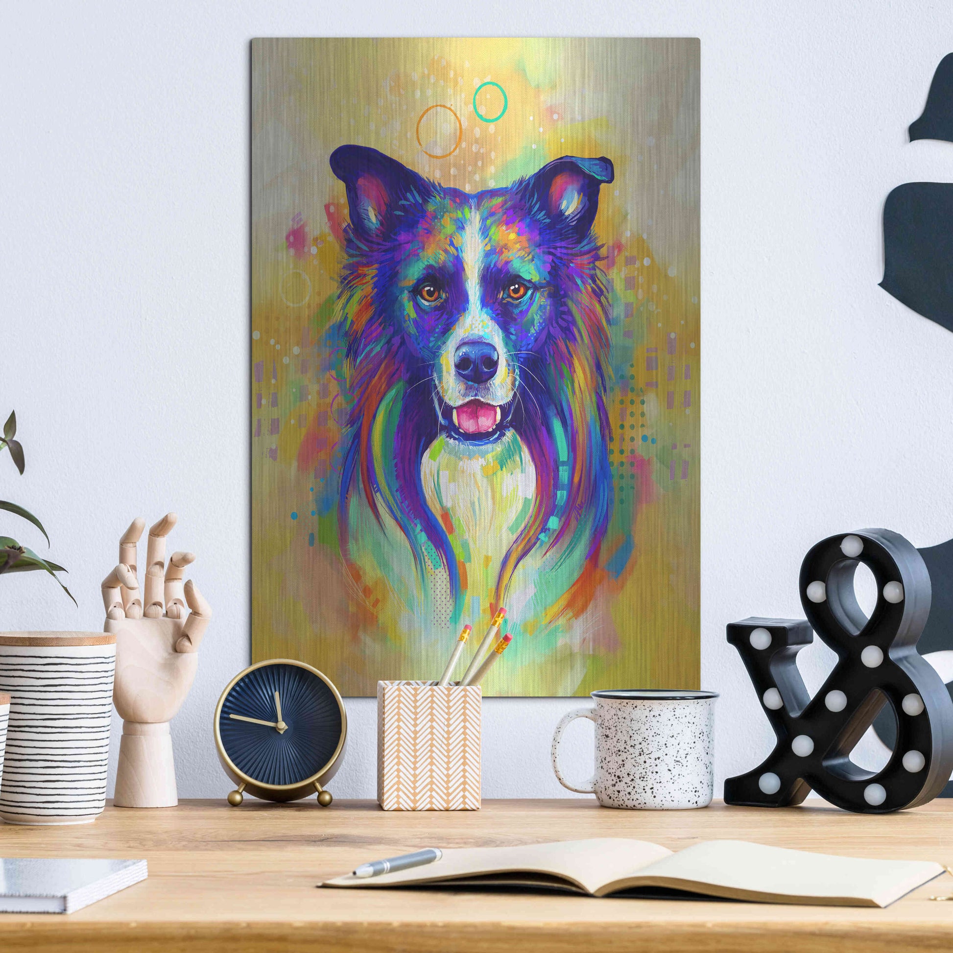 Luxe Metal Art 'Pop Art Border Collie 2' by Furbaby Affiliates, Metal Wall Art,12x16