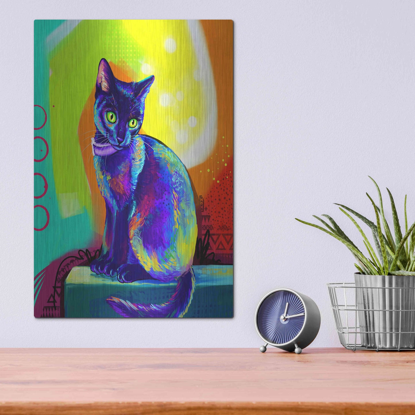 Luxe Metal Art 'Pop Art Black Cat' by Furbaby Affiliates, Metal Wall Art,12x16