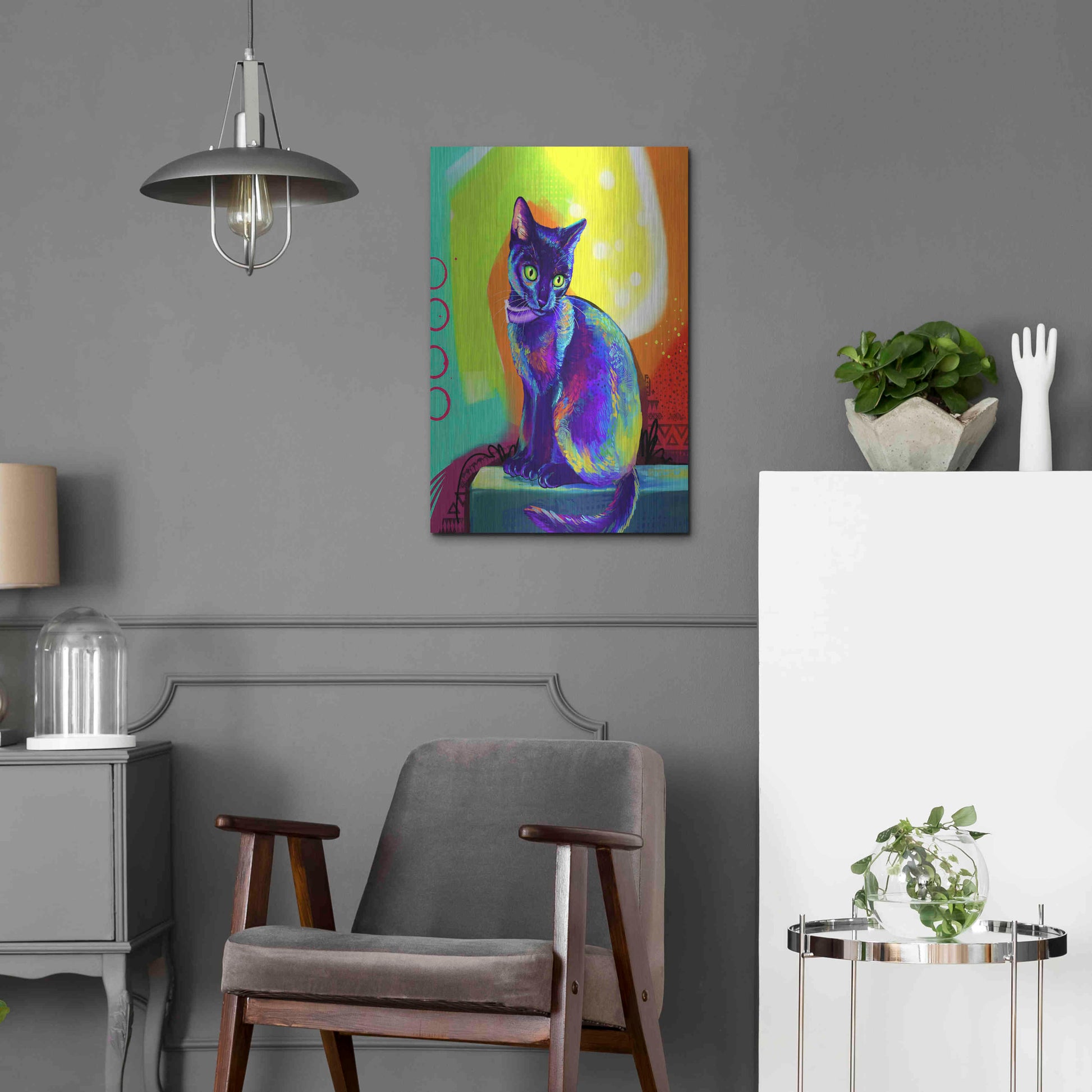 Luxe Metal Art 'Pop Art Black Cat' by Furbaby Affiliates, Metal Wall Art,16x24