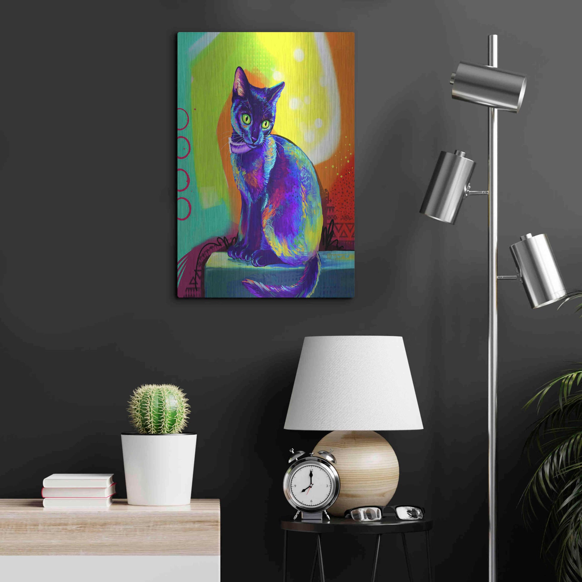 Luxe Metal Art 'Pop Art Black Cat' by Furbaby Affiliates, Metal Wall Art,16x24